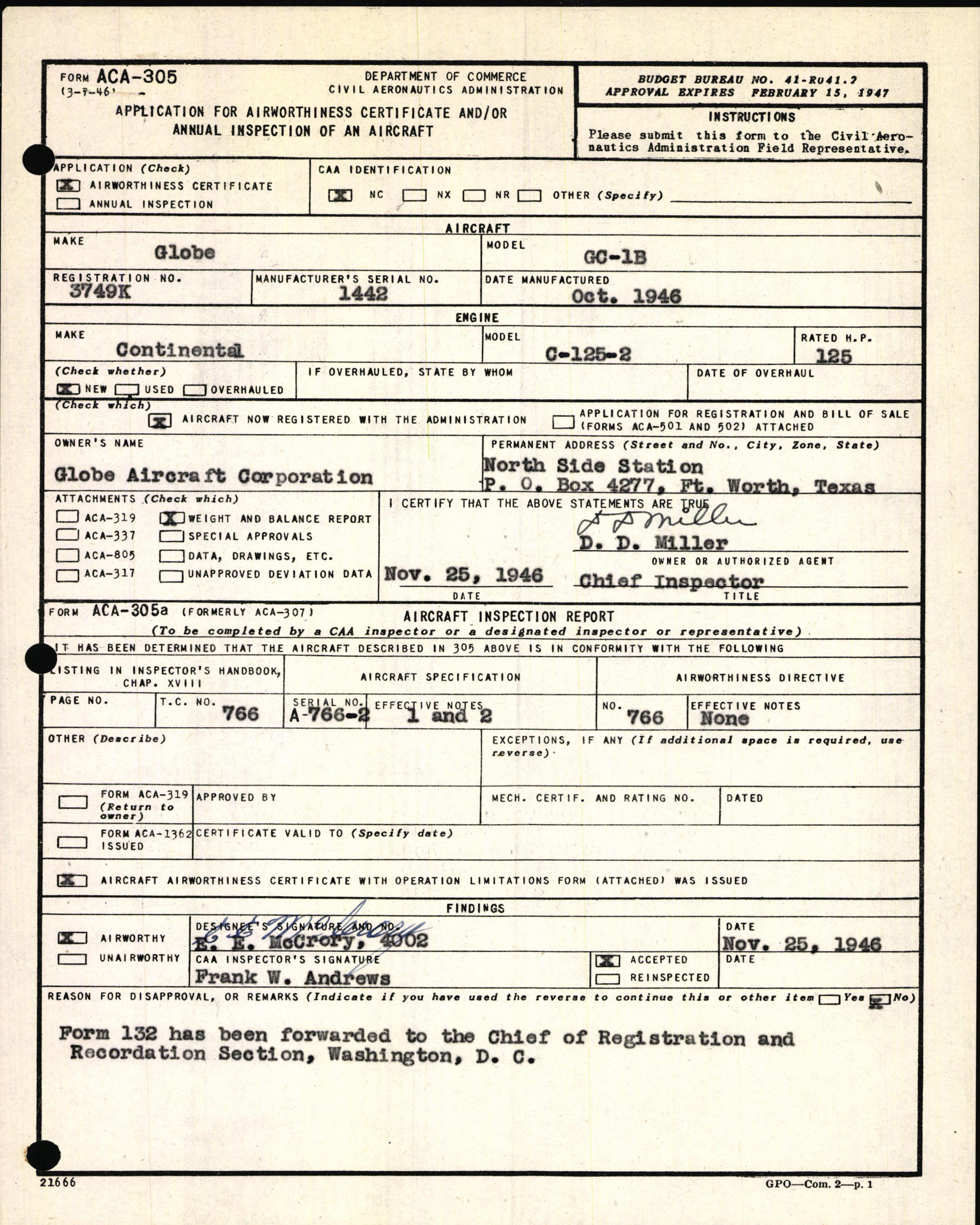 Sample page 3 from AirCorps Library document: Technical Information for Serial Number 1442