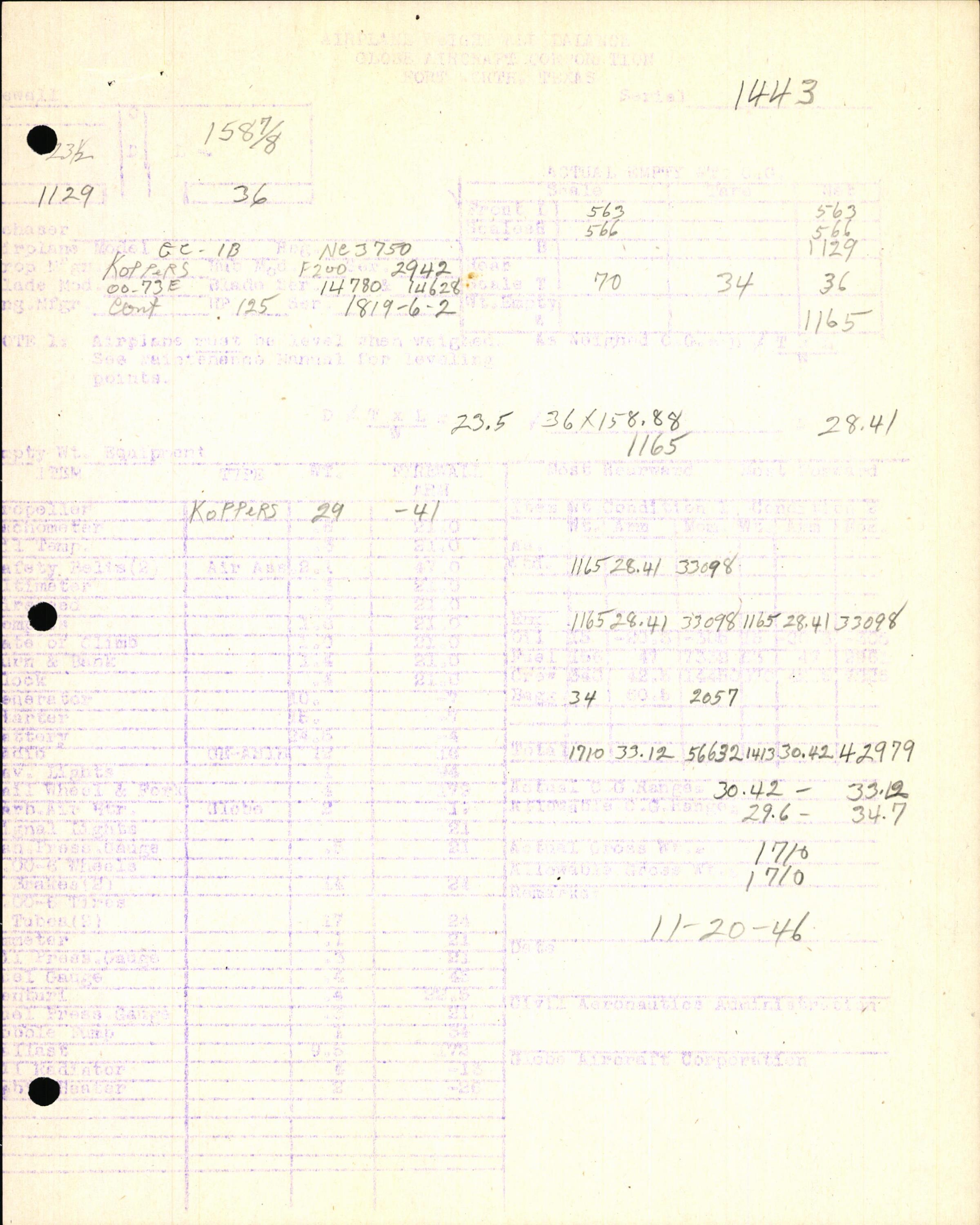 Sample page 5 from AirCorps Library document: Technical Information for Serial Number 1443