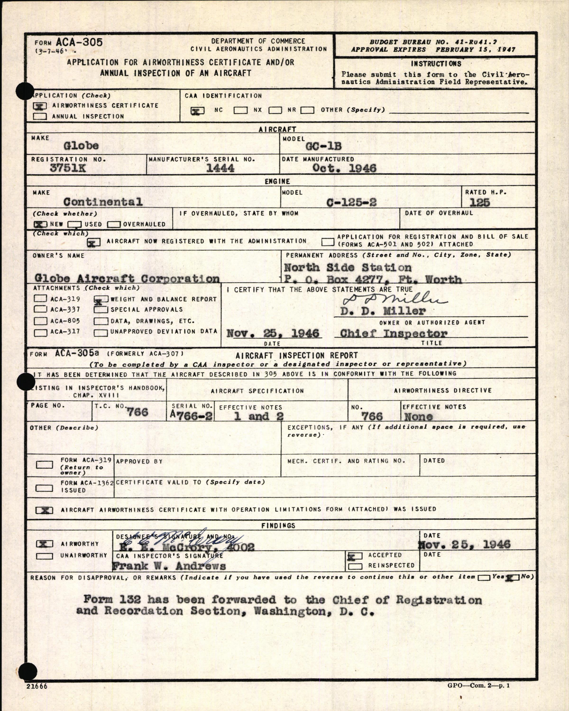 Sample page 3 from AirCorps Library document: Technical Information for Serial Number 1444