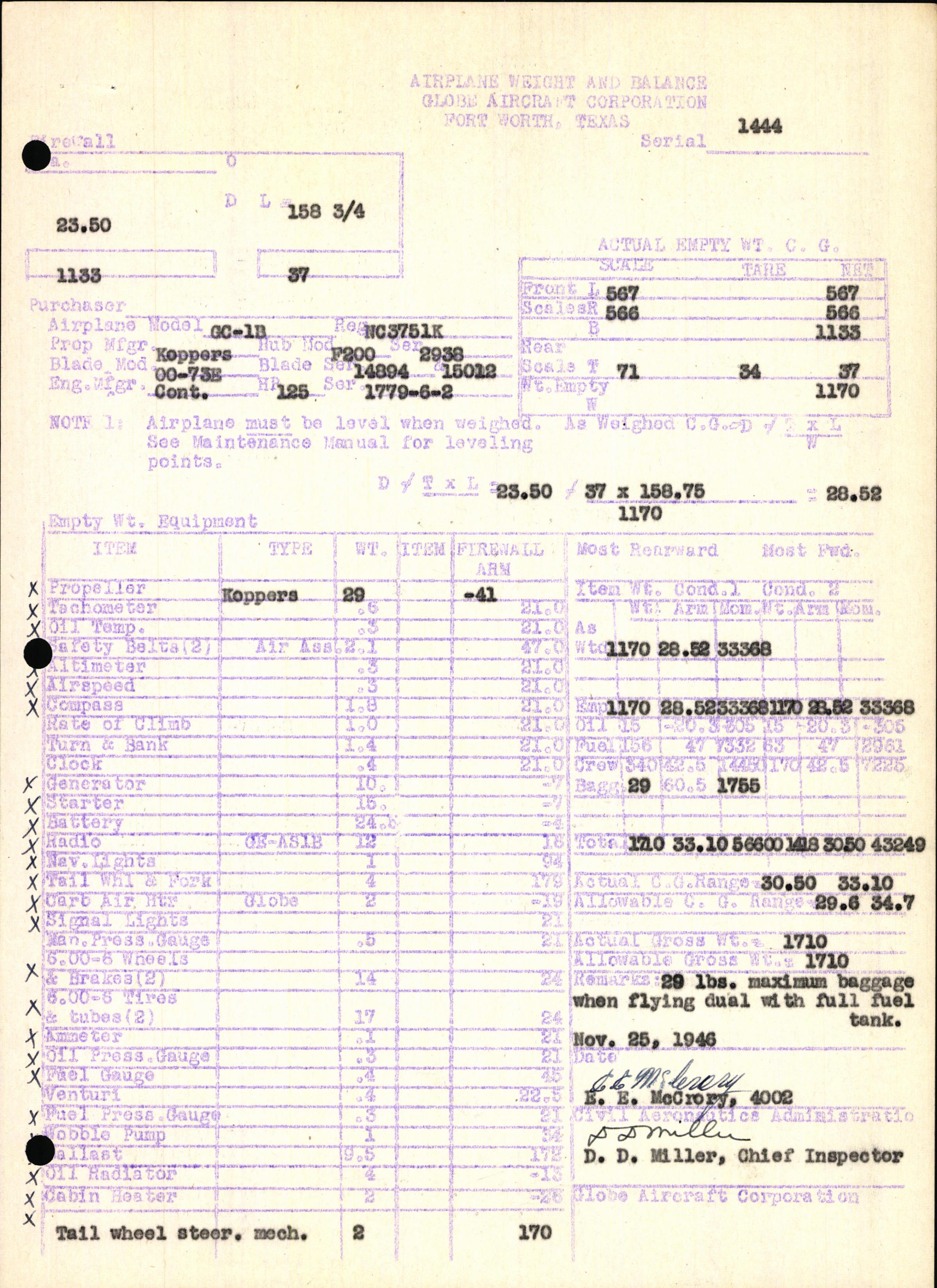 Sample page 5 from AirCorps Library document: Technical Information for Serial Number 1444