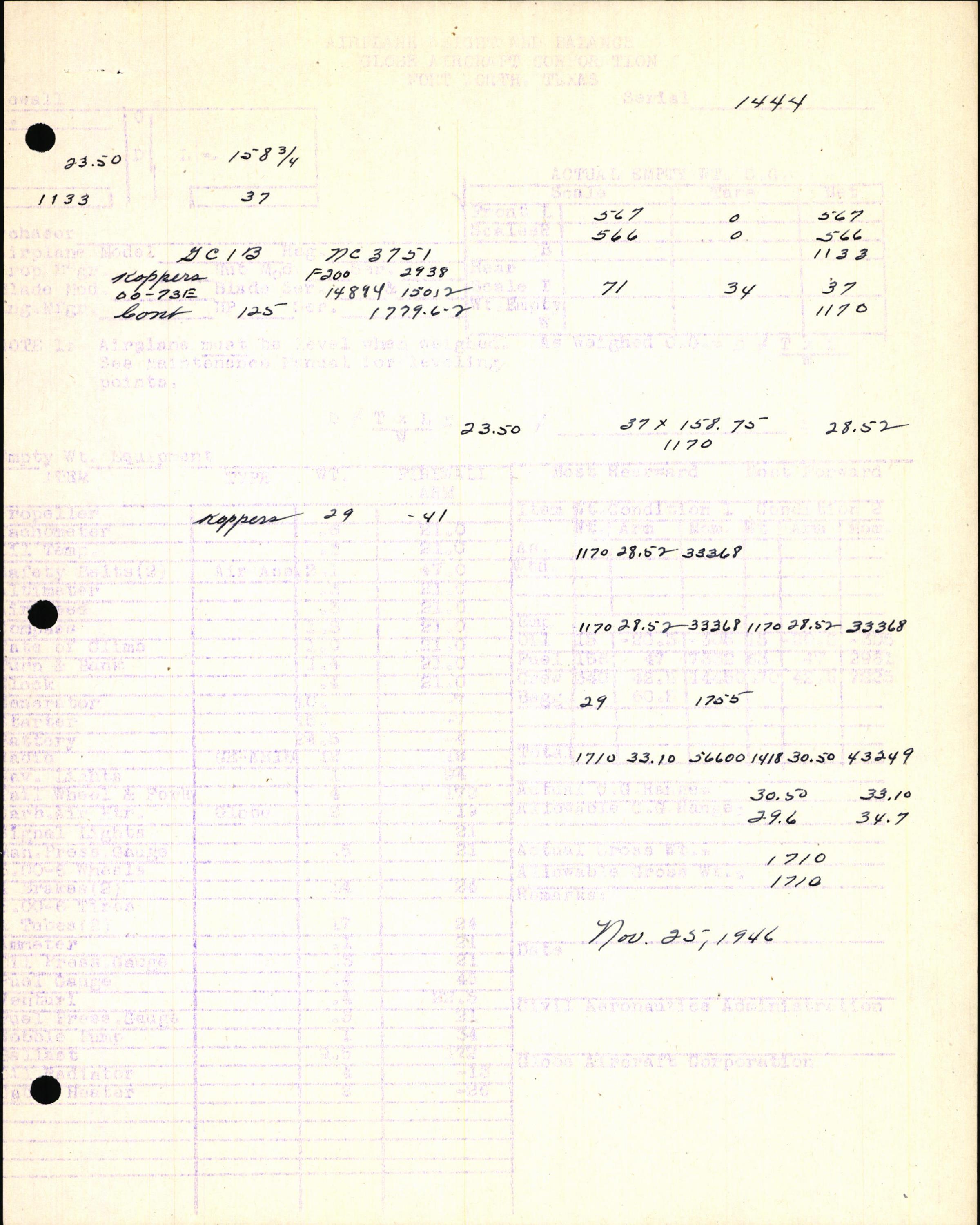 Sample page 7 from AirCorps Library document: Technical Information for Serial Number 1444