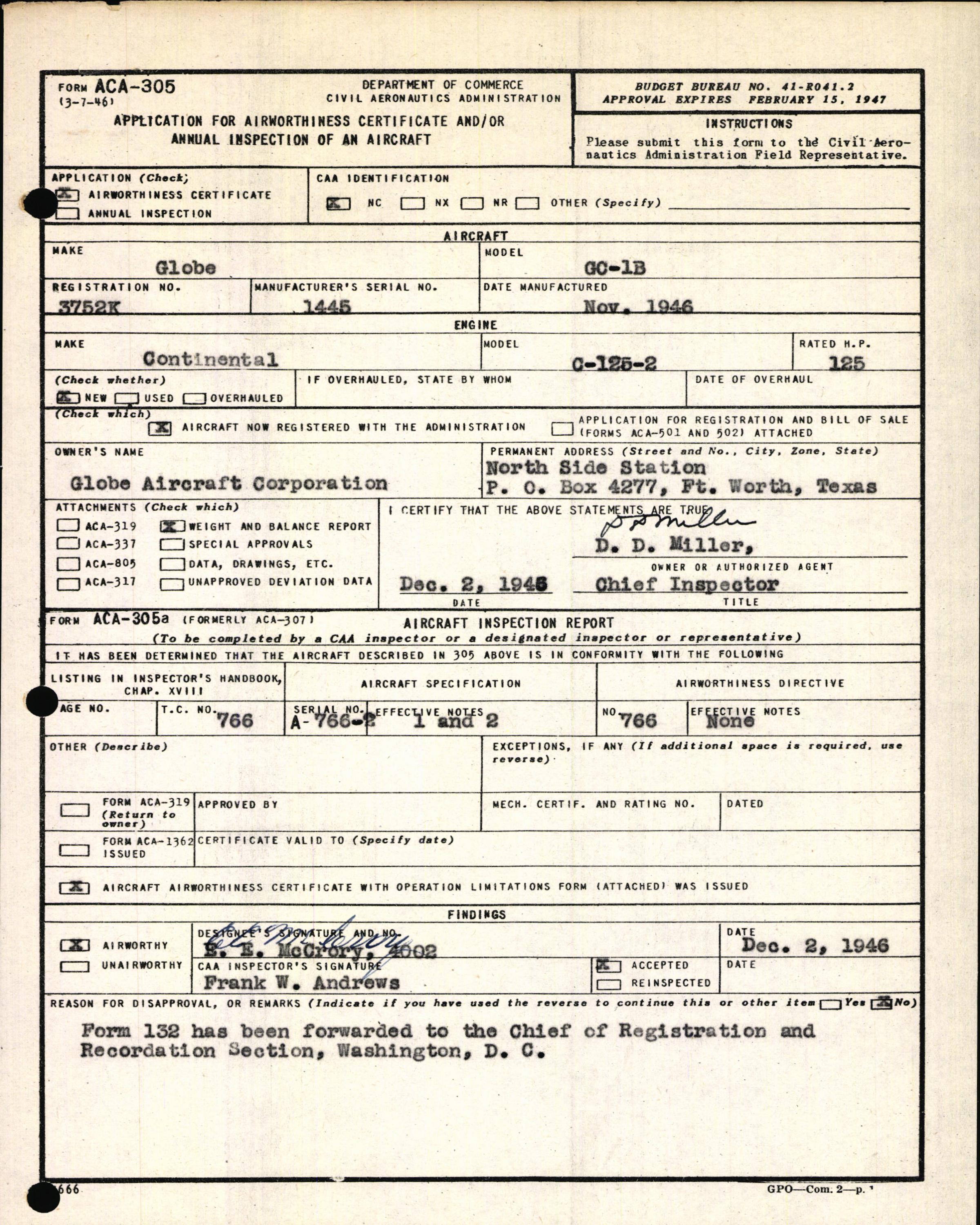 Sample page 3 from AirCorps Library document: Technical Information for Serial Number 1445