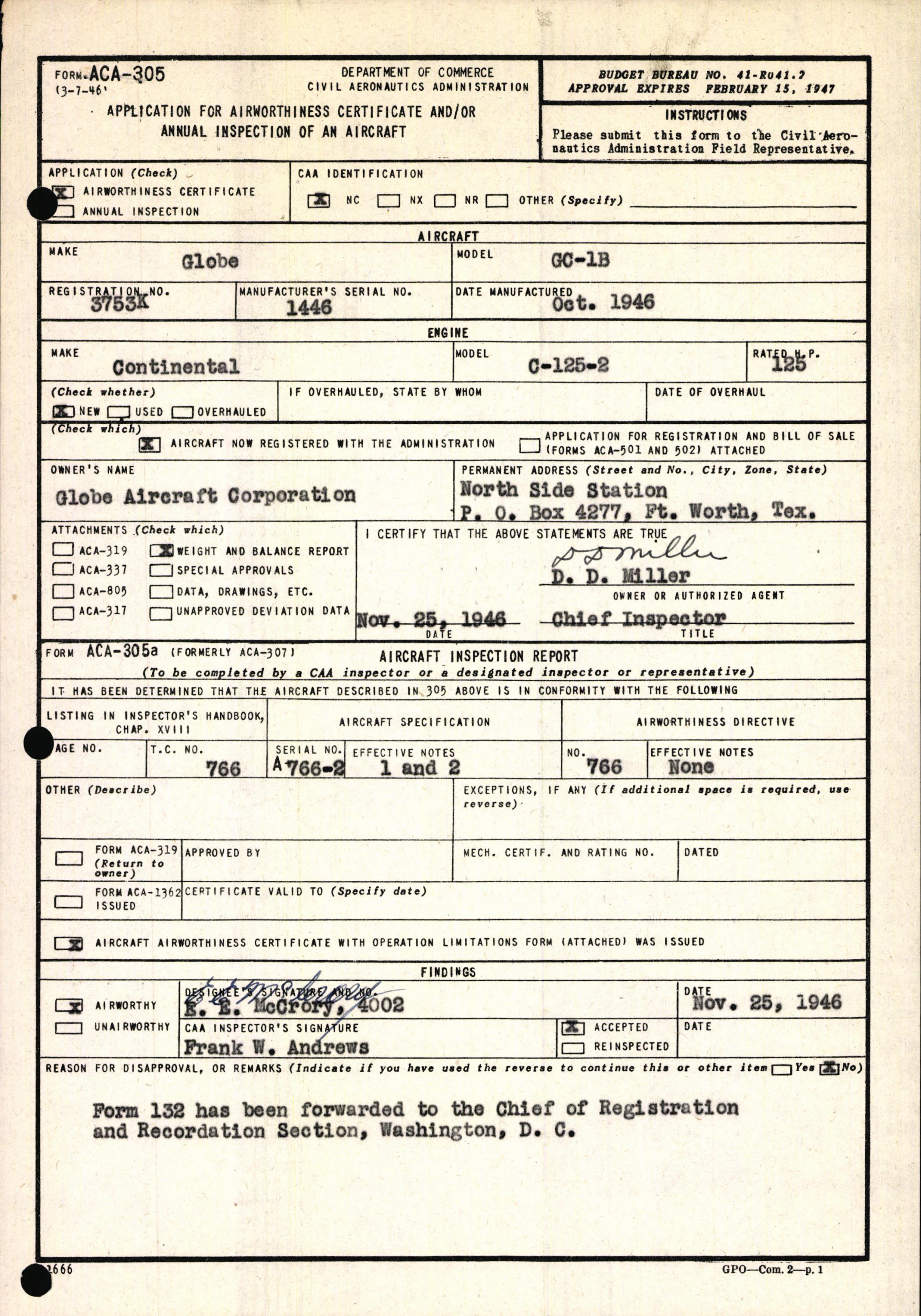 Sample page 3 from AirCorps Library document: Technical Information for Serial Number 1446