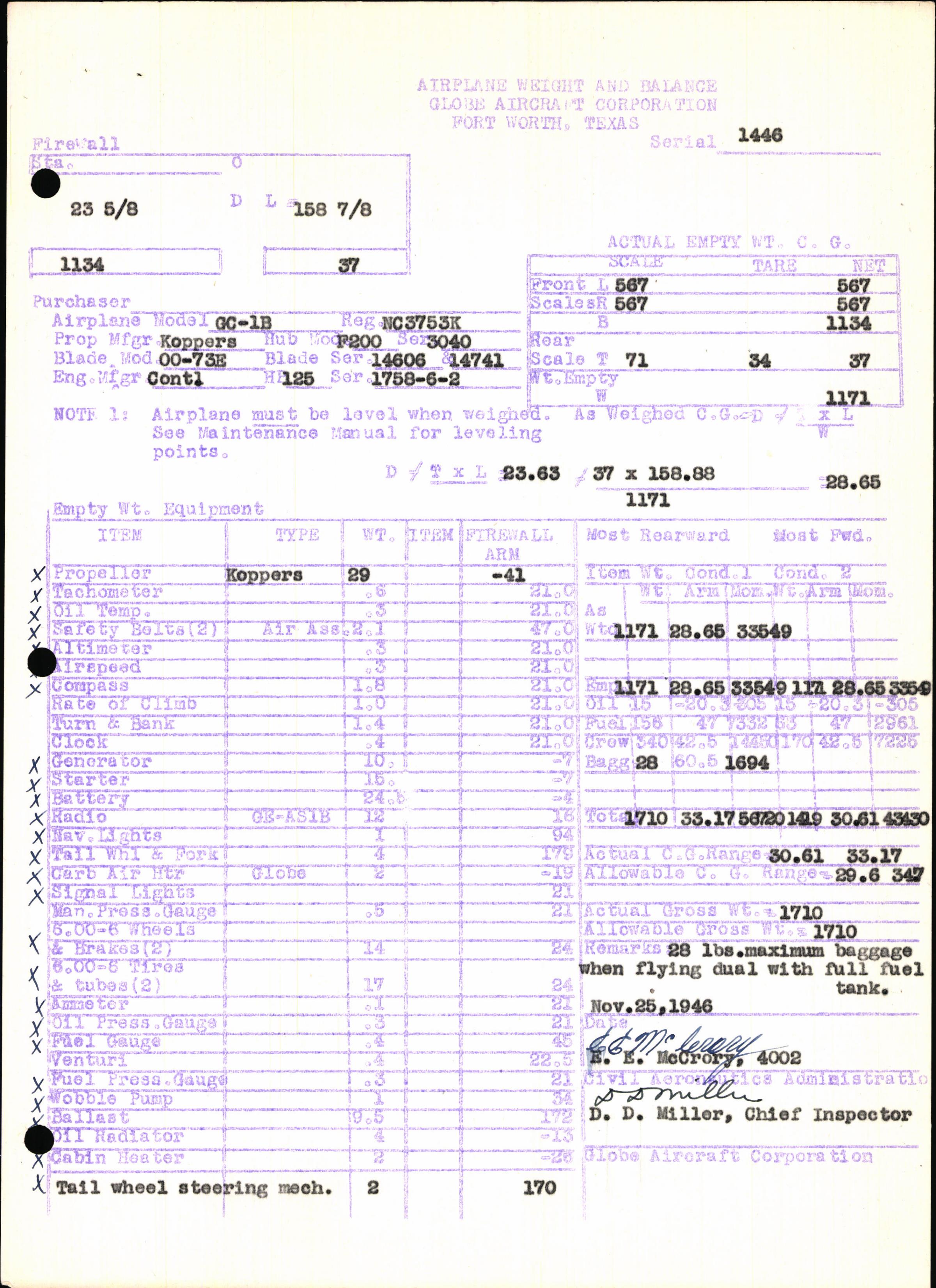 Sample page 5 from AirCorps Library document: Technical Information for Serial Number 1446