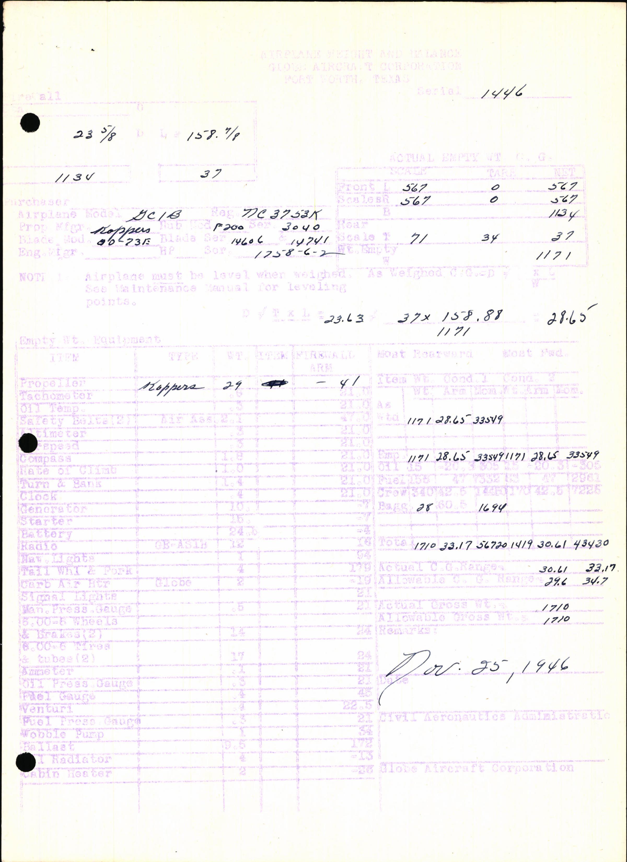 Sample page 7 from AirCorps Library document: Technical Information for Serial Number 1446