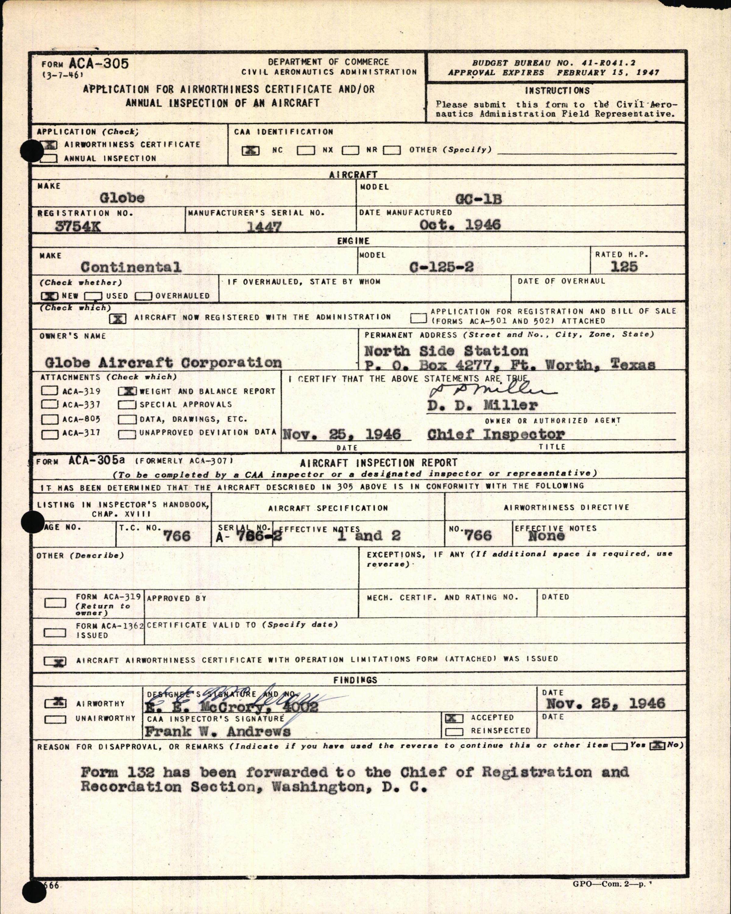 Sample page 3 from AirCorps Library document: Technical Information for Serial Number 1447