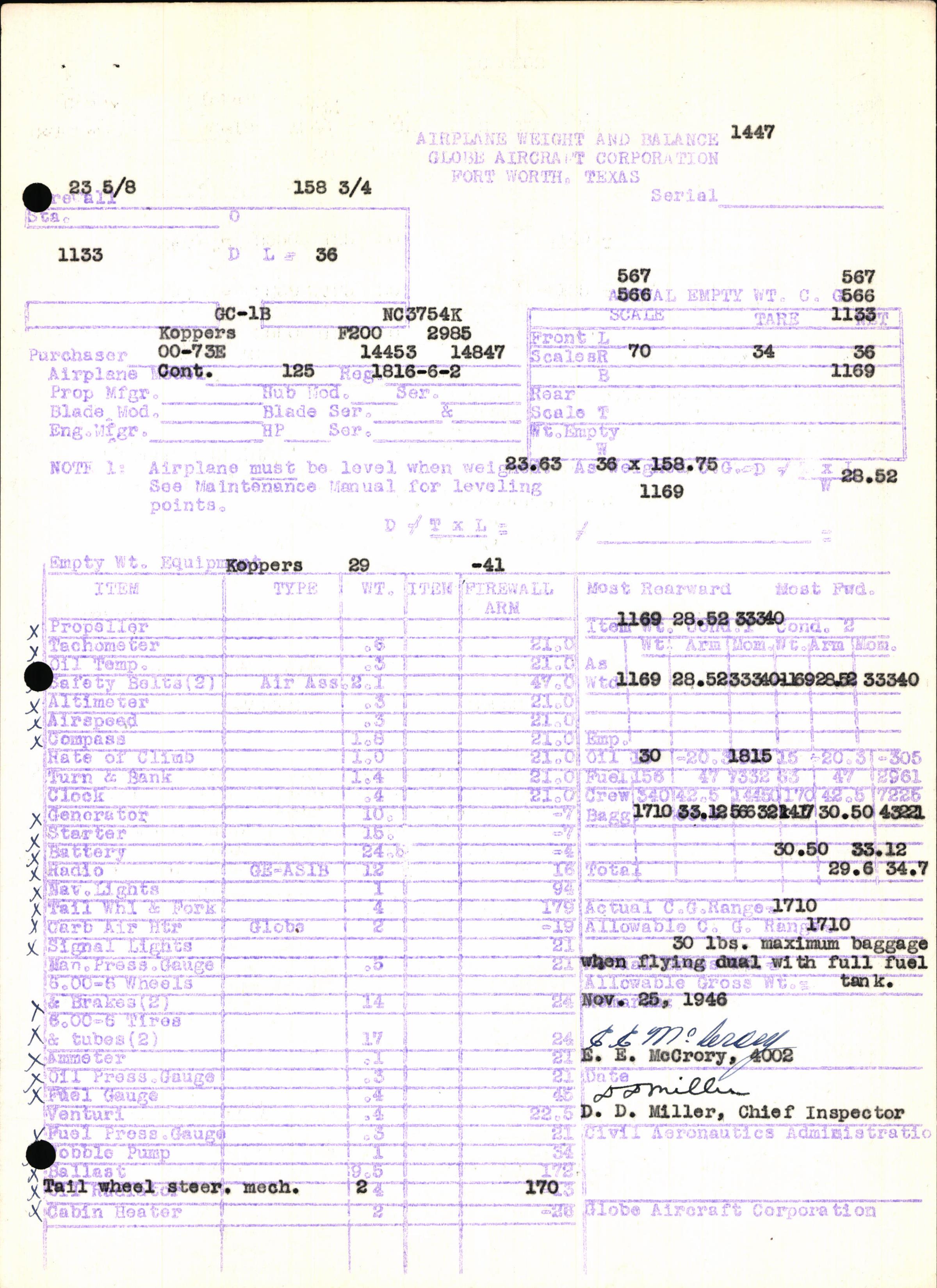 Sample page 5 from AirCorps Library document: Technical Information for Serial Number 1447