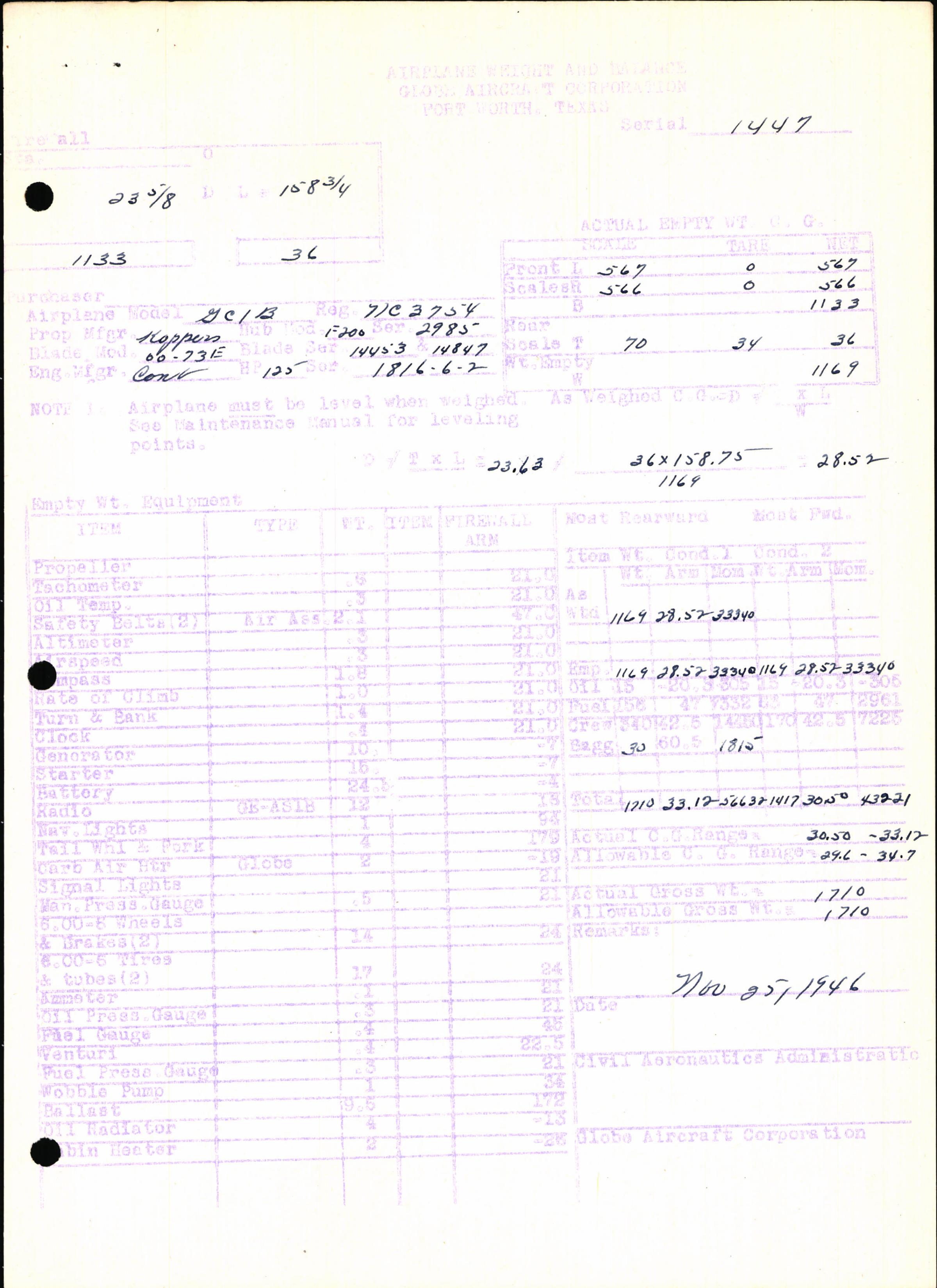 Sample page 7 from AirCorps Library document: Technical Information for Serial Number 1447