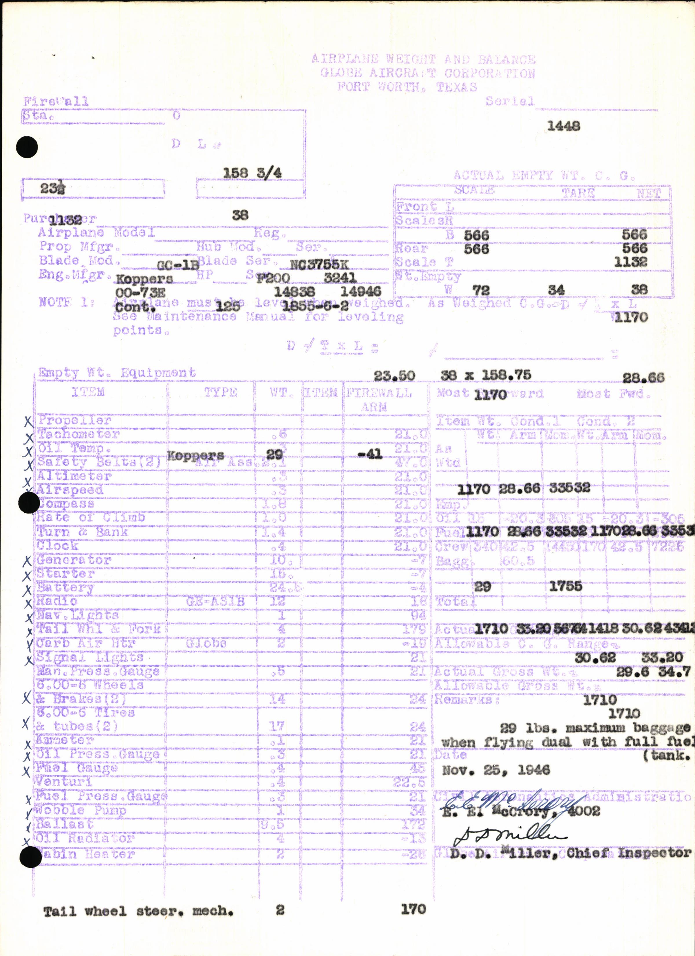 Sample page 5 from AirCorps Library document: Technical Information for Serial Number 1448