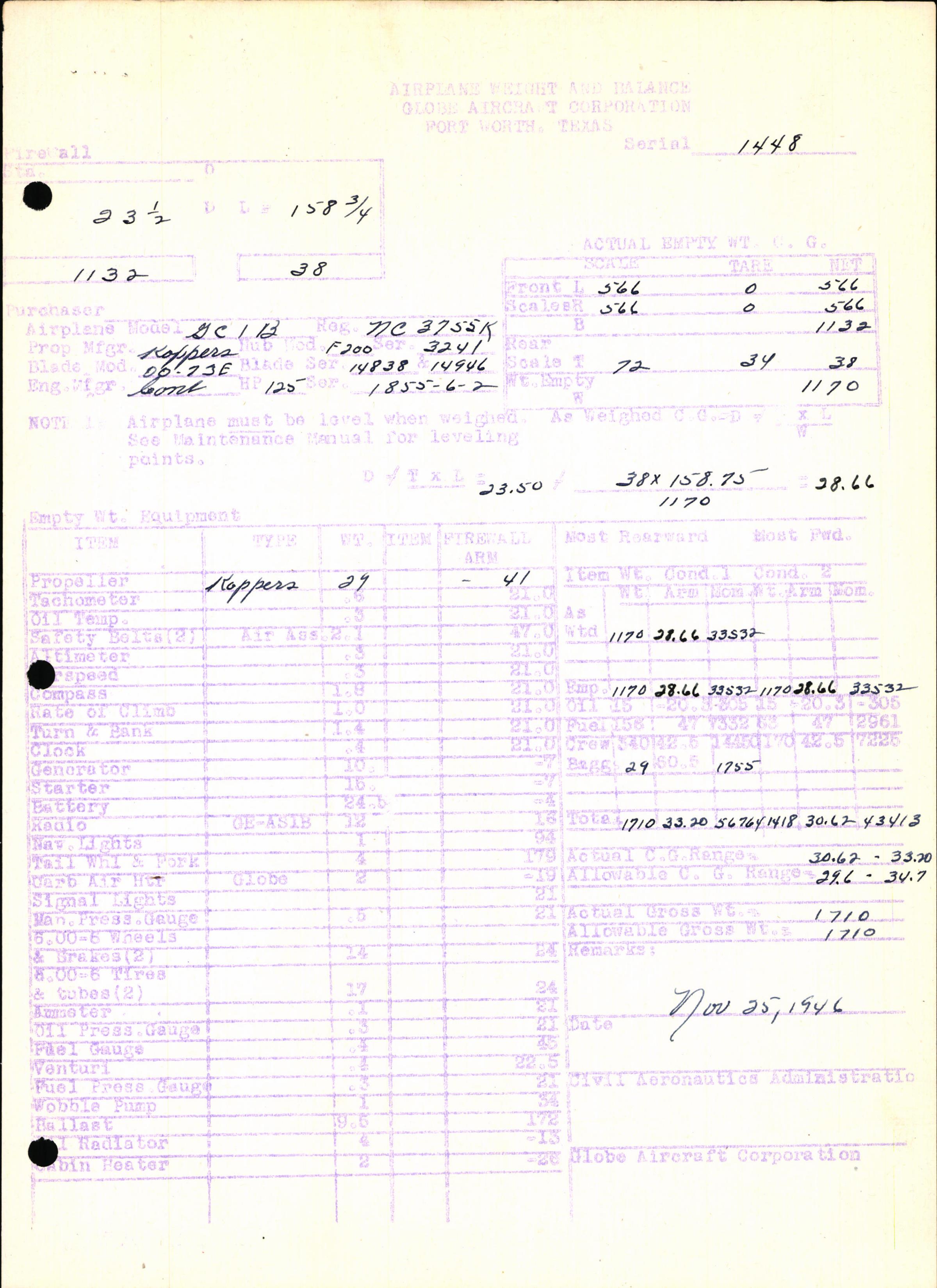 Sample page 7 from AirCorps Library document: Technical Information for Serial Number 1448