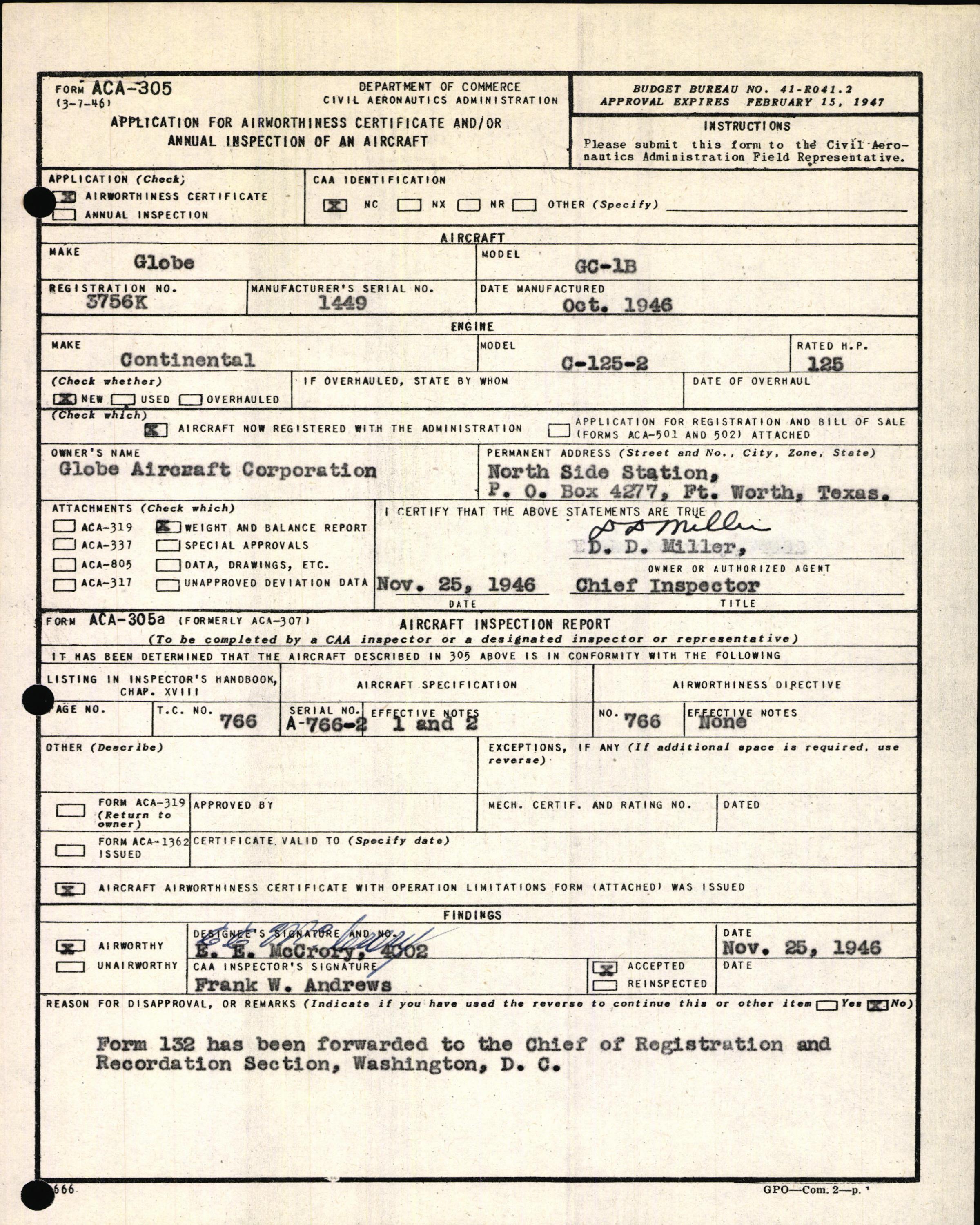 Sample page 3 from AirCorps Library document: Technical Information for Serial Number 1449