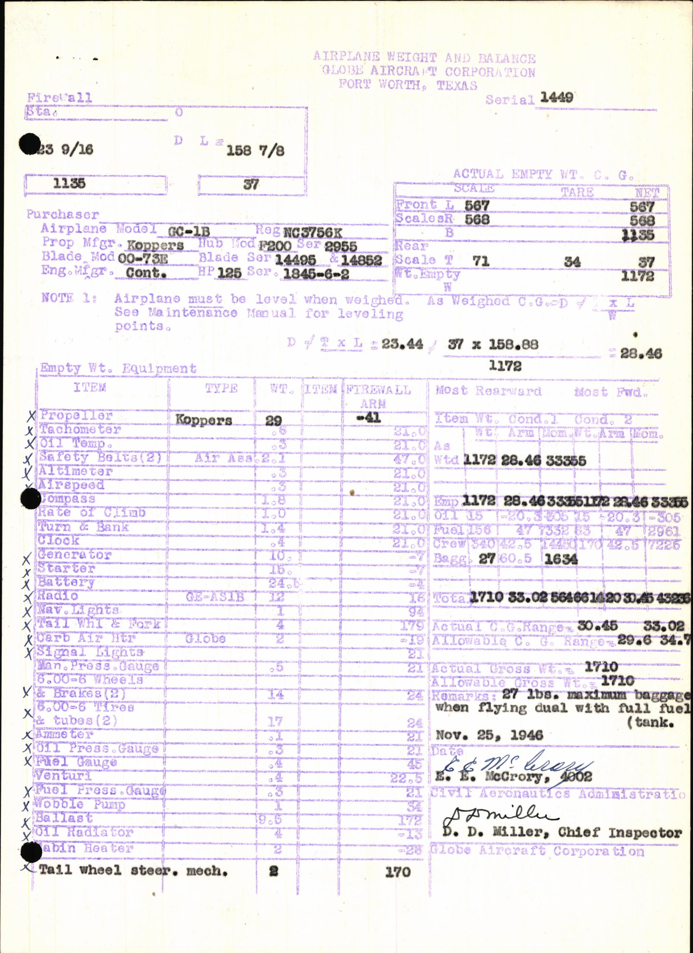 Sample page 5 from AirCorps Library document: Technical Information for Serial Number 1449