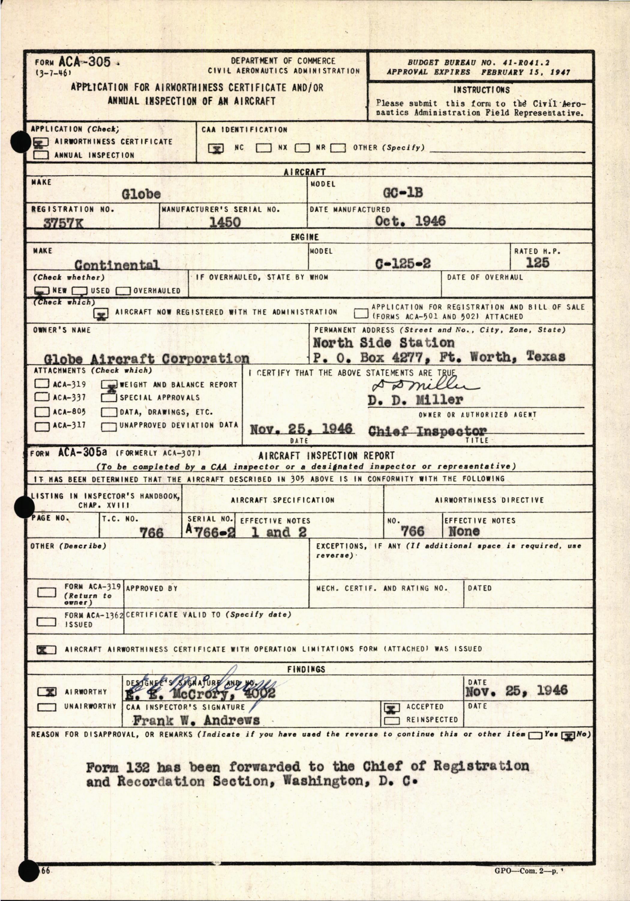 Sample page 3 from AirCorps Library document: Technical Information for Serial Number 1450