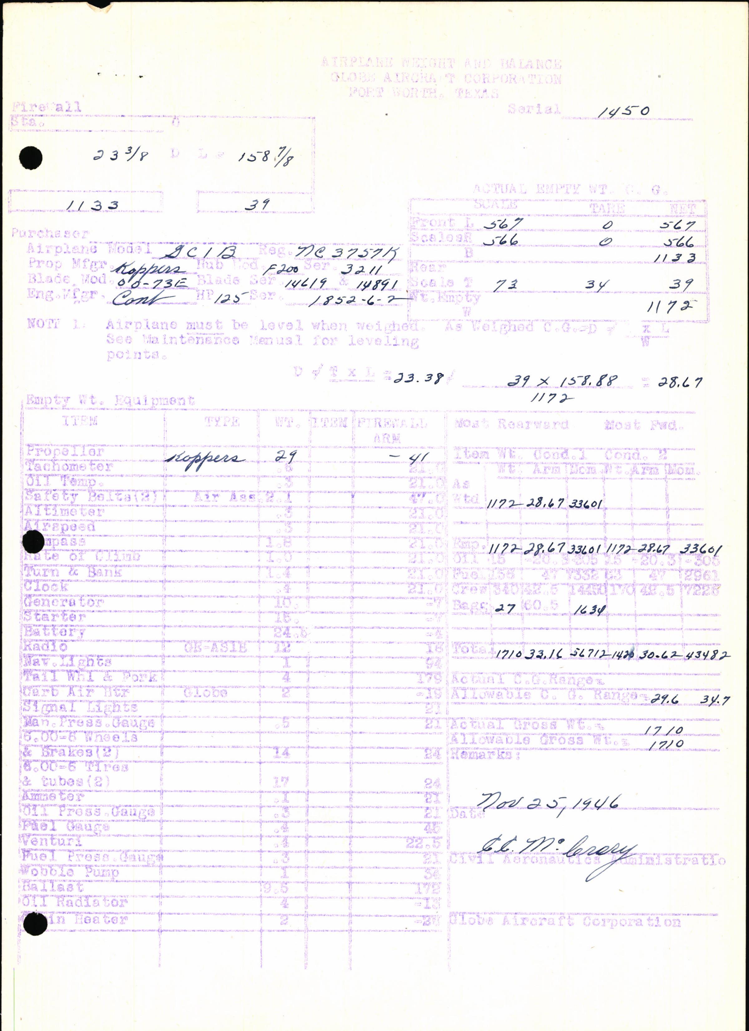 Sample page 7 from AirCorps Library document: Technical Information for Serial Number 1450