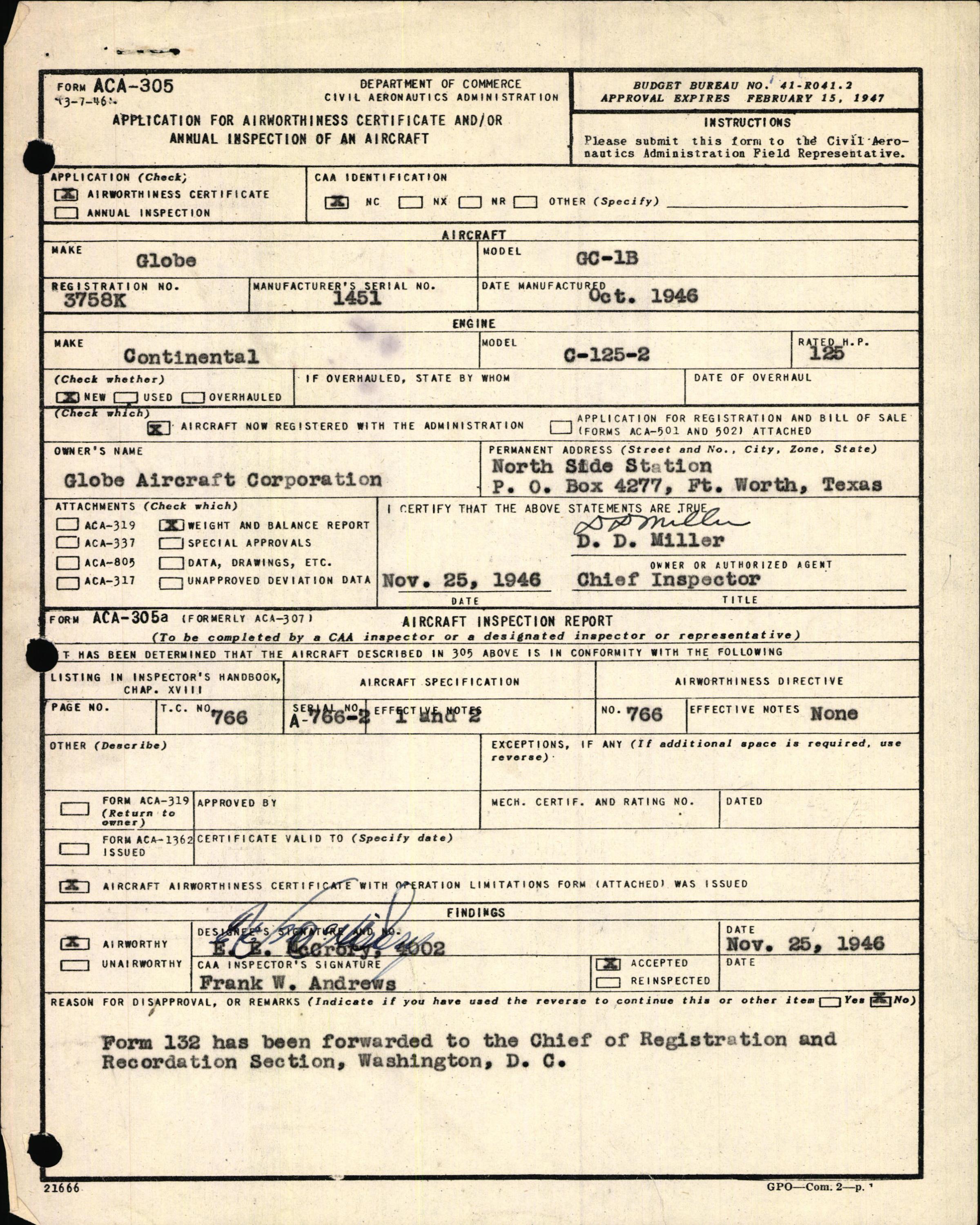 Sample page 3 from AirCorps Library document: Technical Information for Serial Number 1451