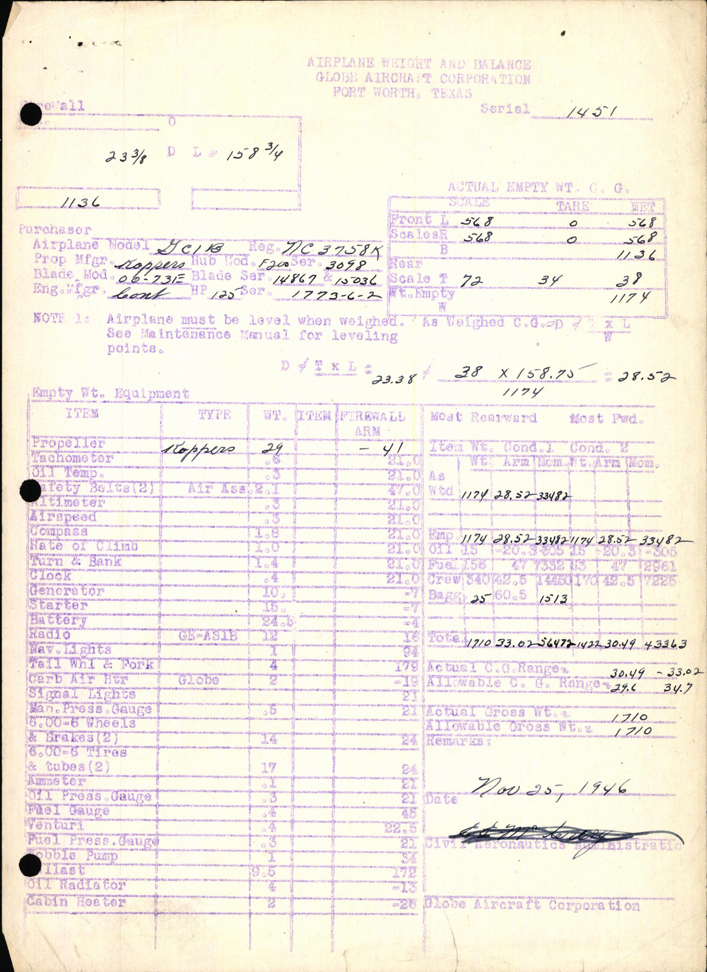 Sample page 5 from AirCorps Library document: Technical Information for Serial Number 1451