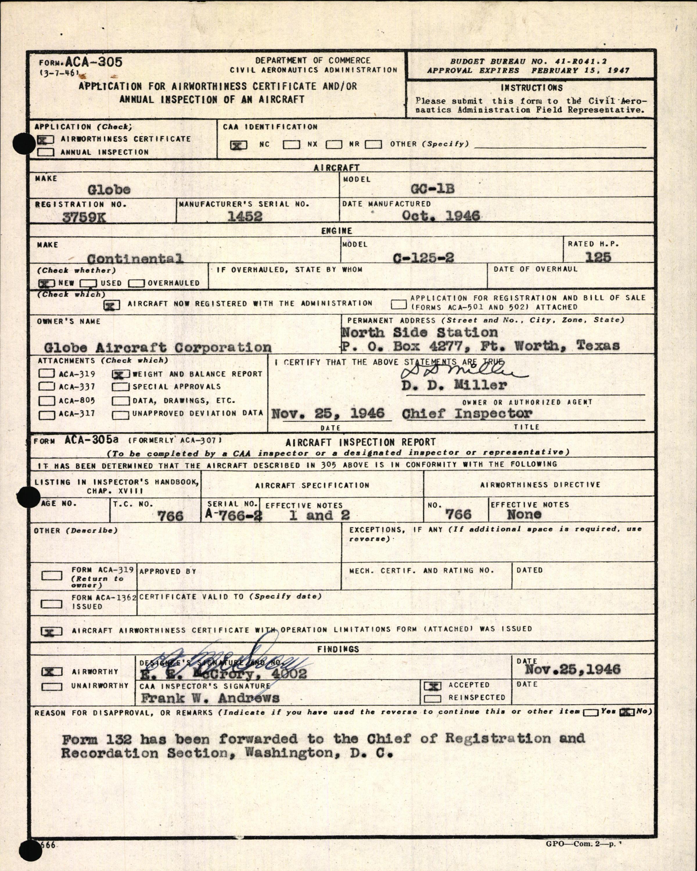 Sample page 3 from AirCorps Library document: Technical Information for Serial Number 1452