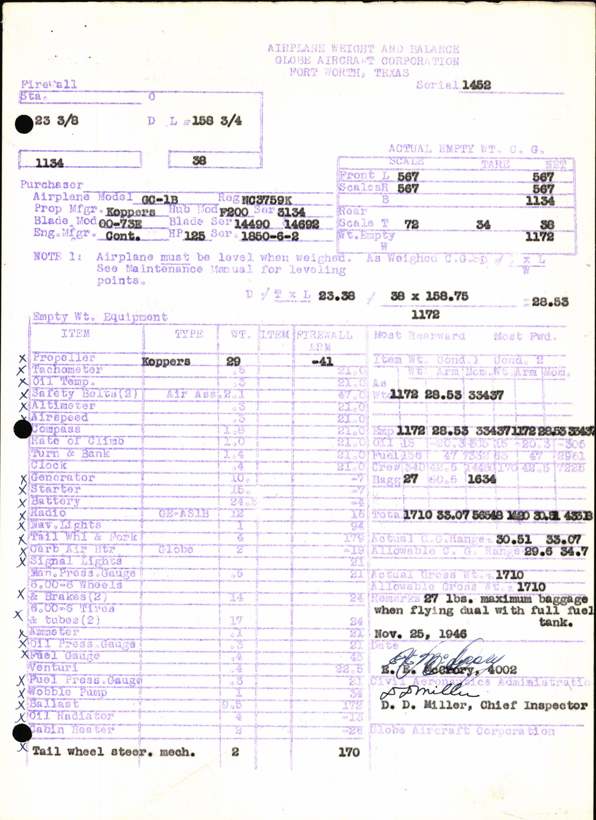 Sample page 5 from AirCorps Library document: Technical Information for Serial Number 1452