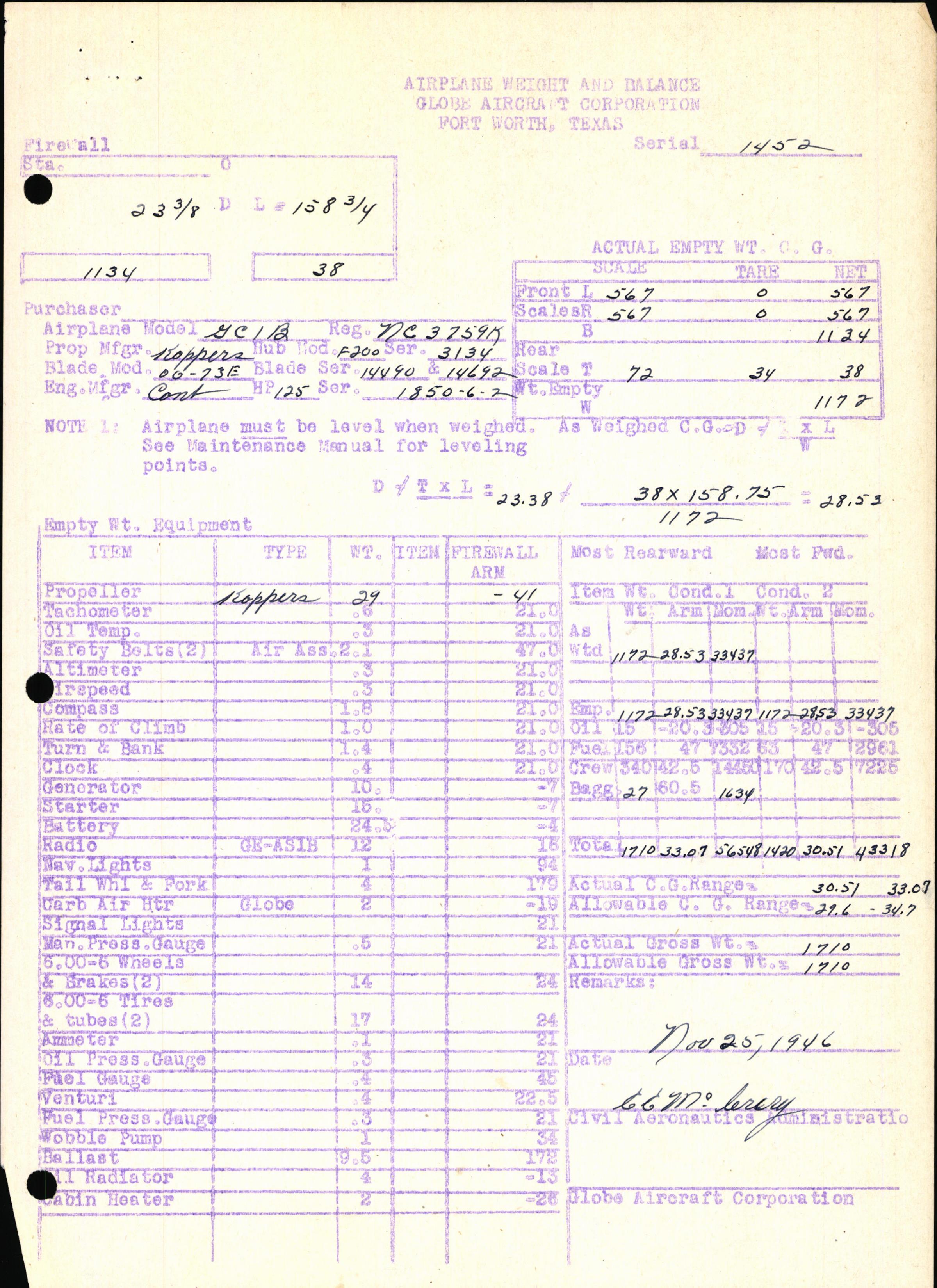 Sample page 7 from AirCorps Library document: Technical Information for Serial Number 1452