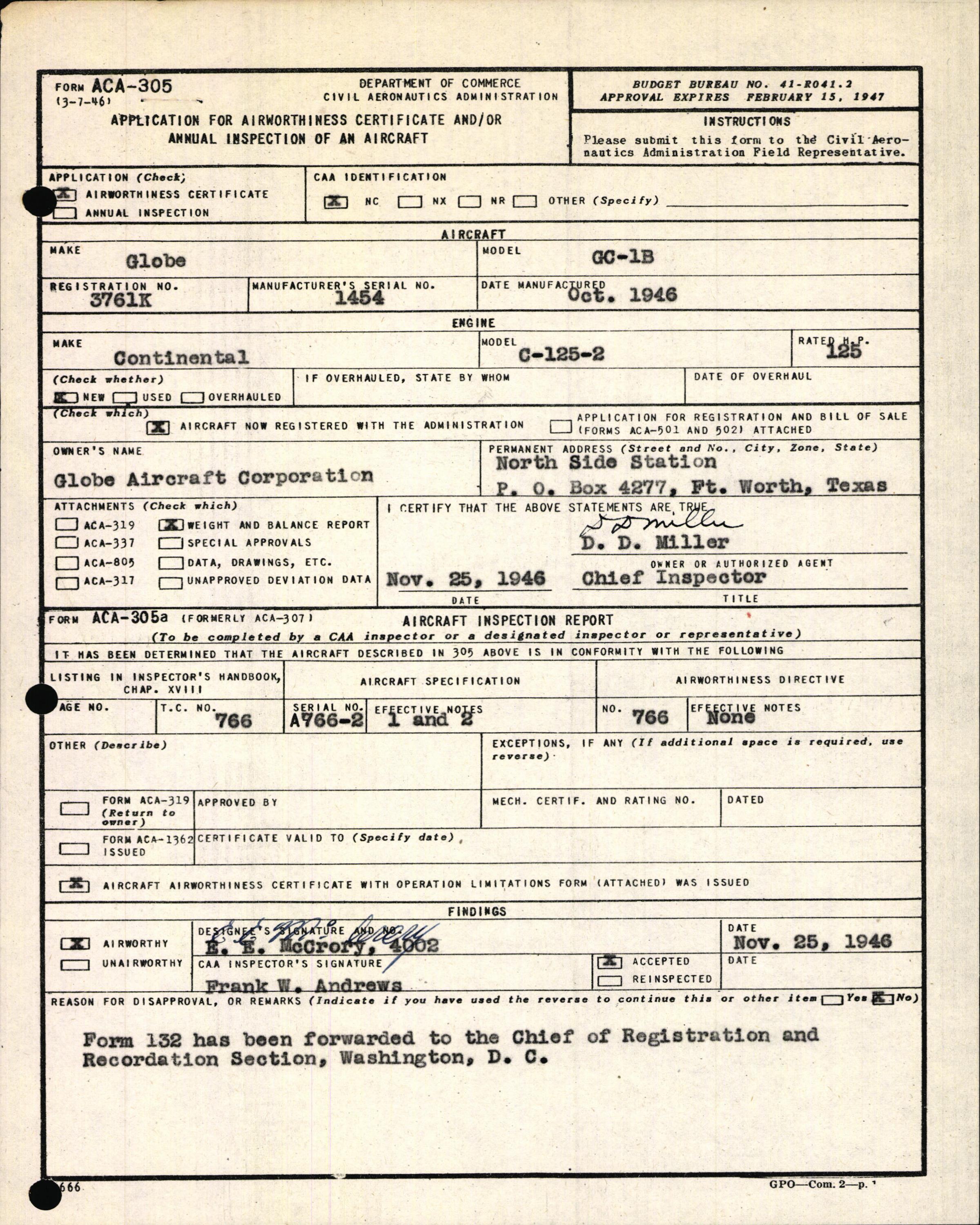 Sample page 3 from AirCorps Library document: Technical Information for Serial Number 1454