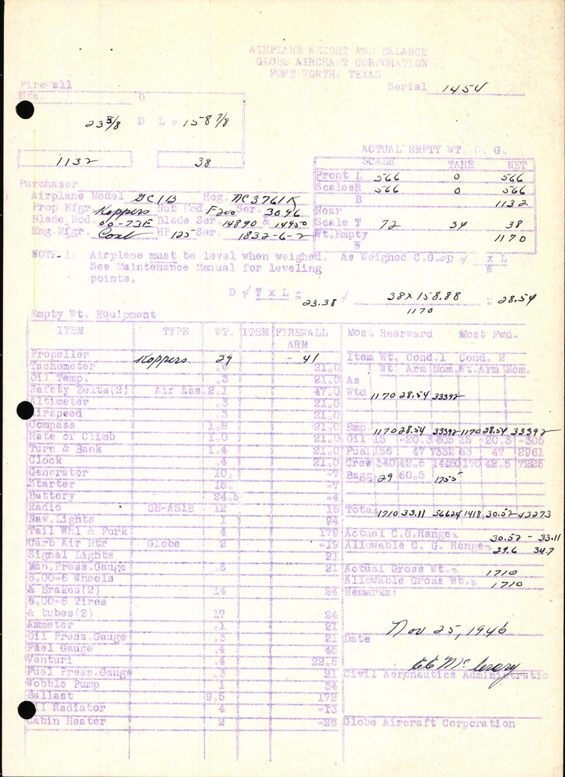 Sample page 5 from AirCorps Library document: Technical Information for Serial Number 1454