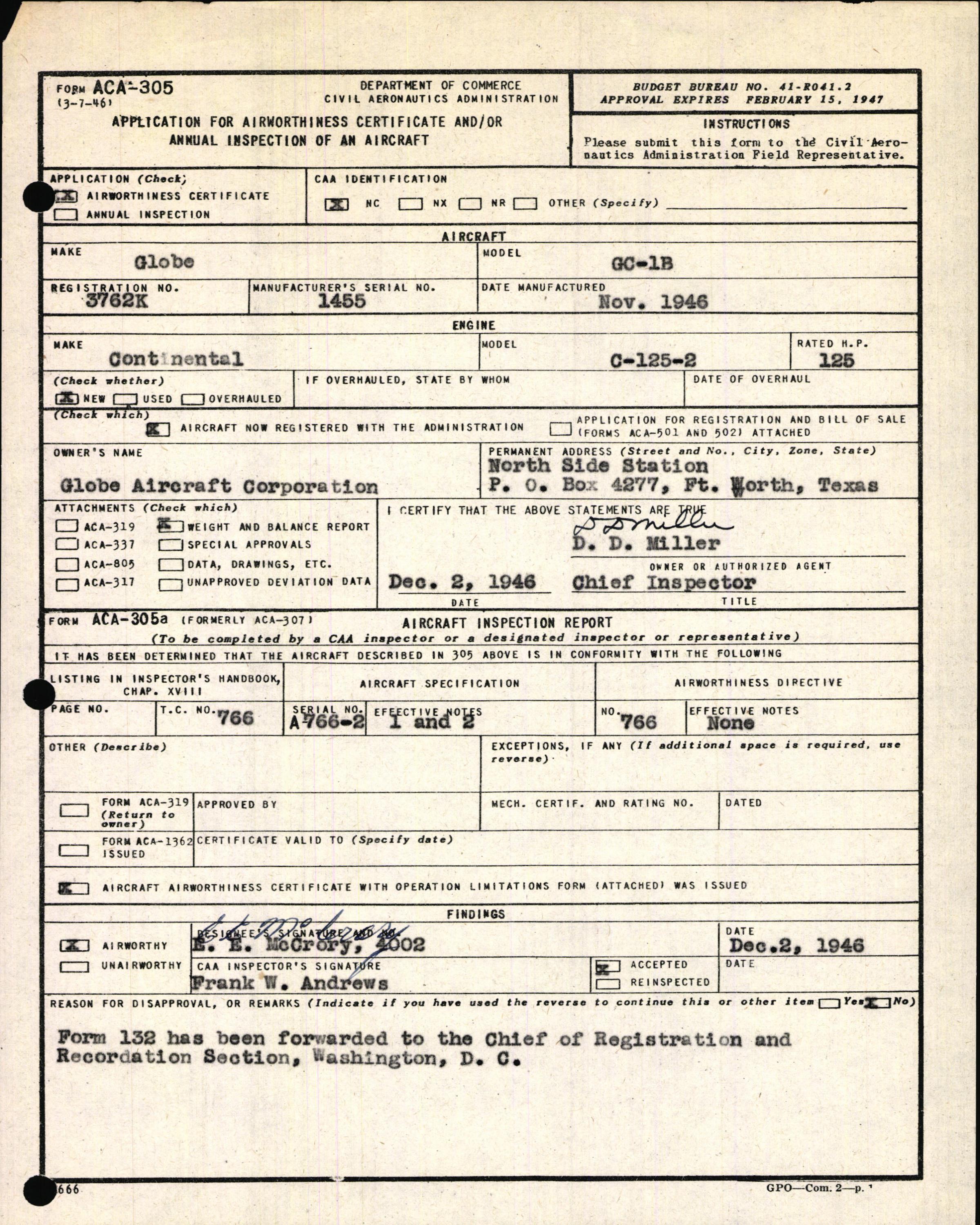 Sample page 3 from AirCorps Library document: Technical Information for Serial Number 1455