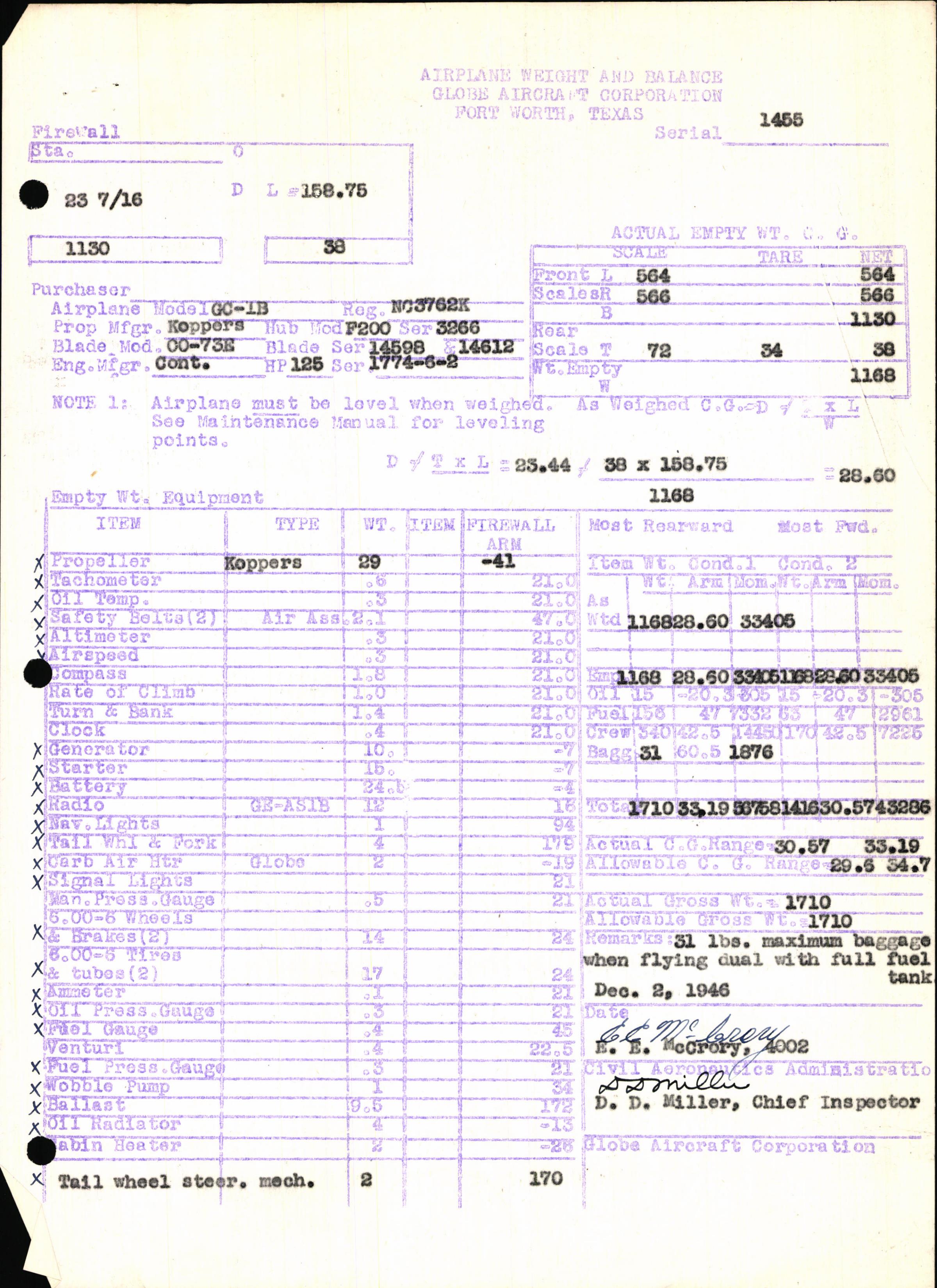 Sample page 5 from AirCorps Library document: Technical Information for Serial Number 1455