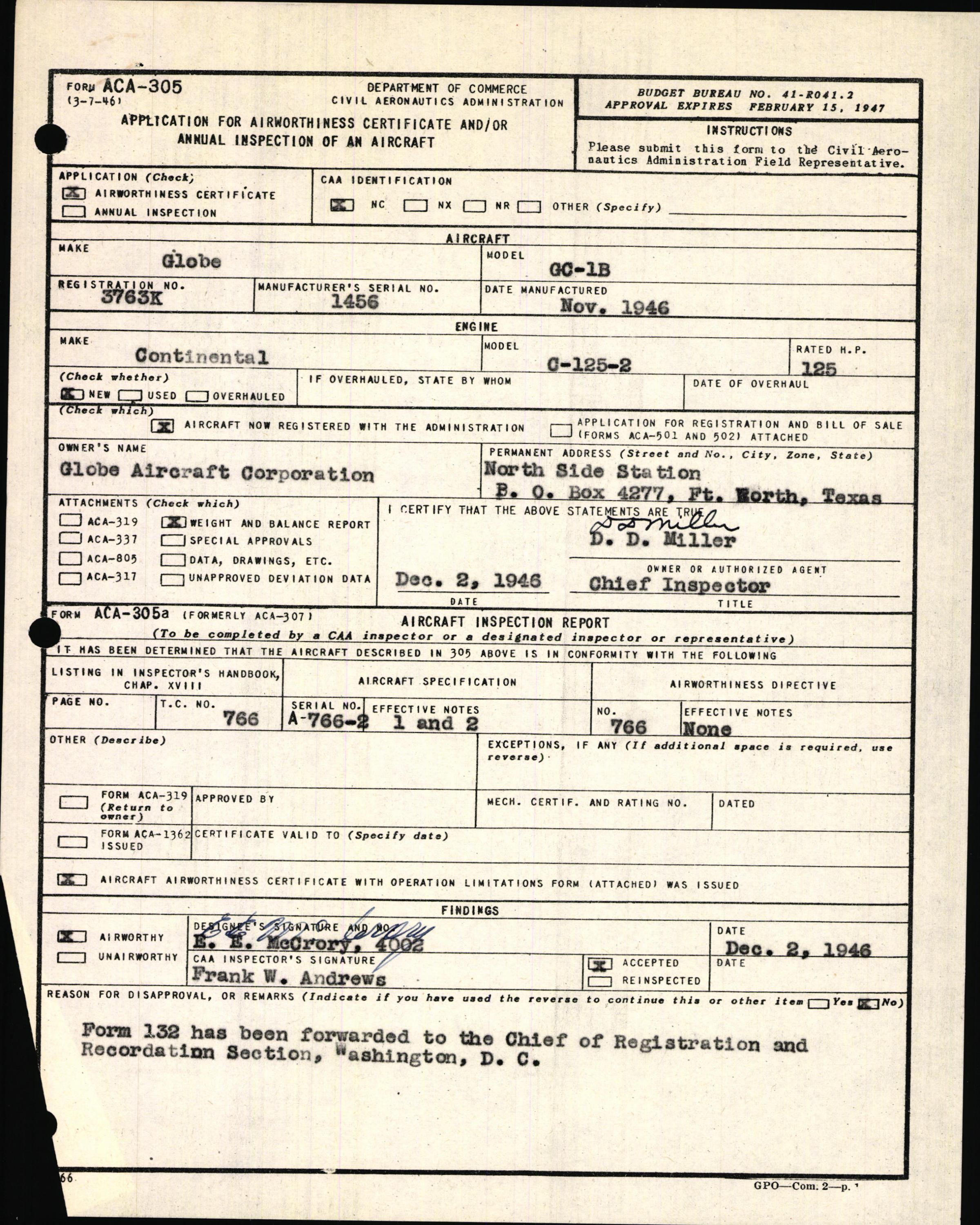 Sample page 3 from AirCorps Library document: Technical Information for Serial Number 1456