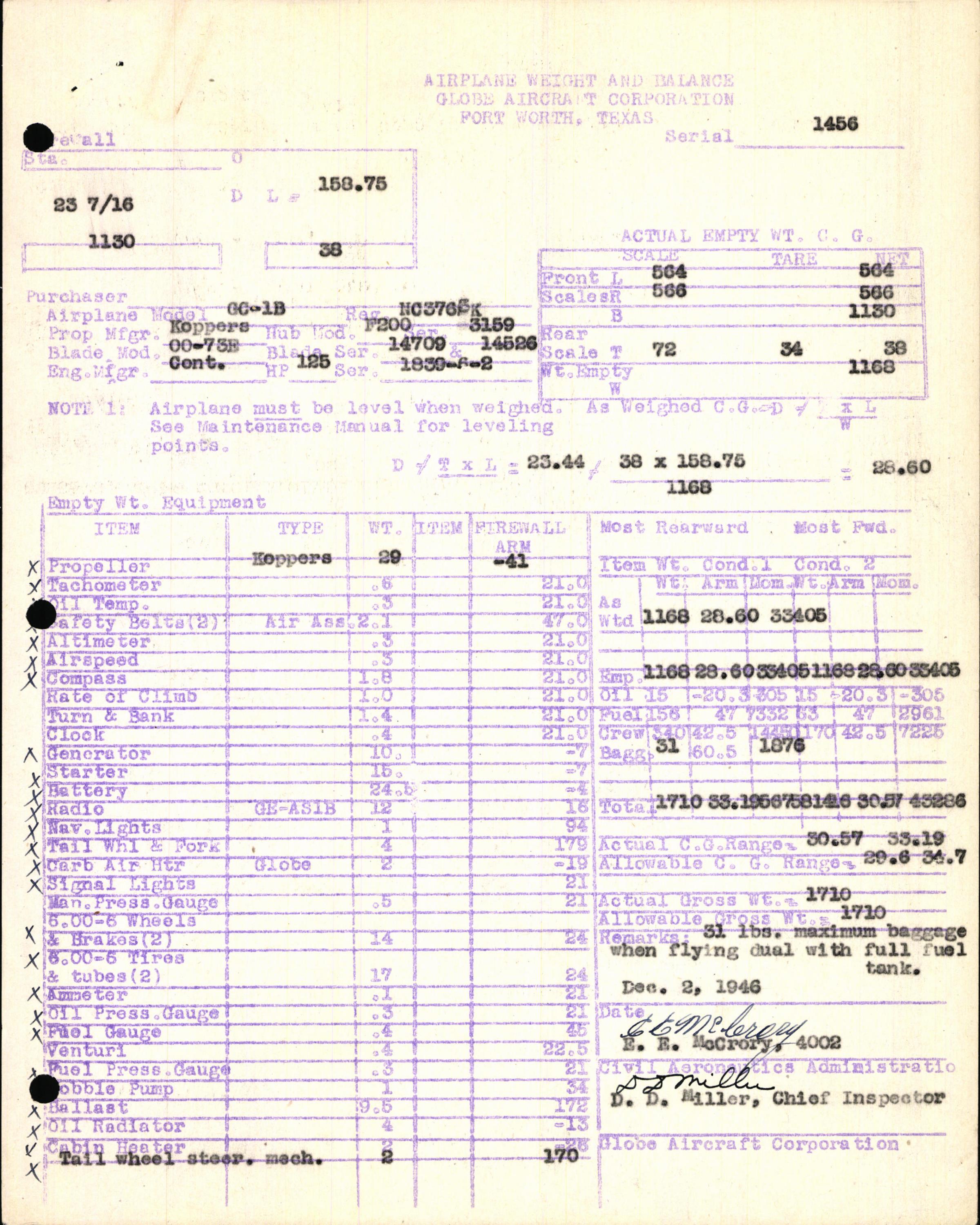 Sample page 5 from AirCorps Library document: Technical Information for Serial Number 1456