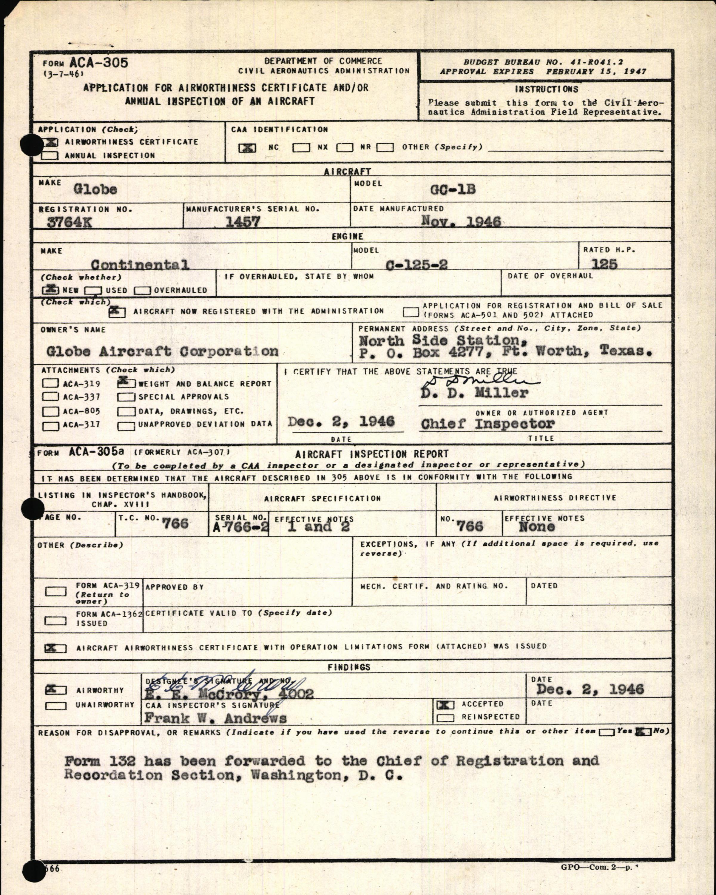 Sample page 3 from AirCorps Library document: Technical Information for Serial Number 1457