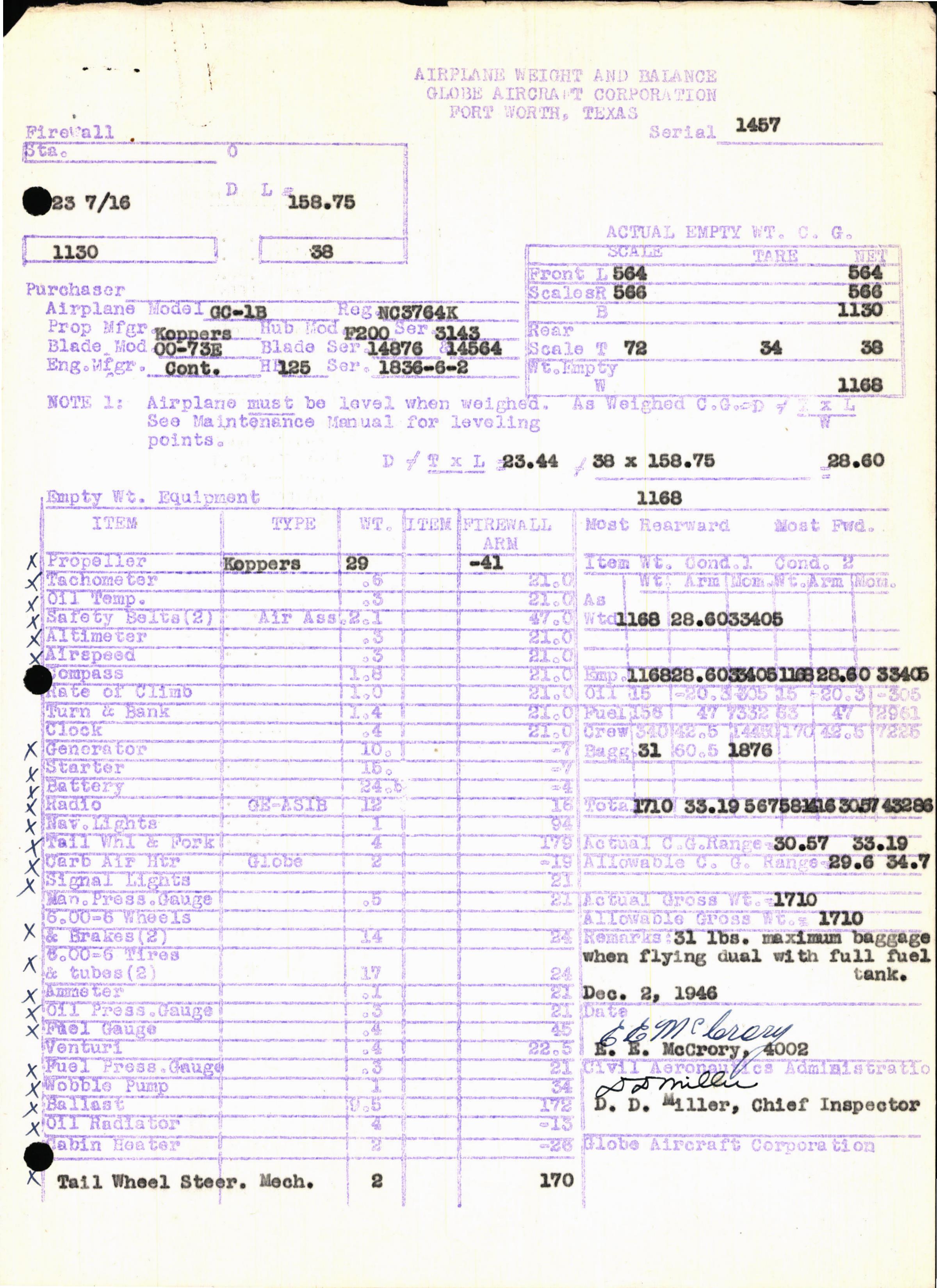 Sample page 5 from AirCorps Library document: Technical Information for Serial Number 1457