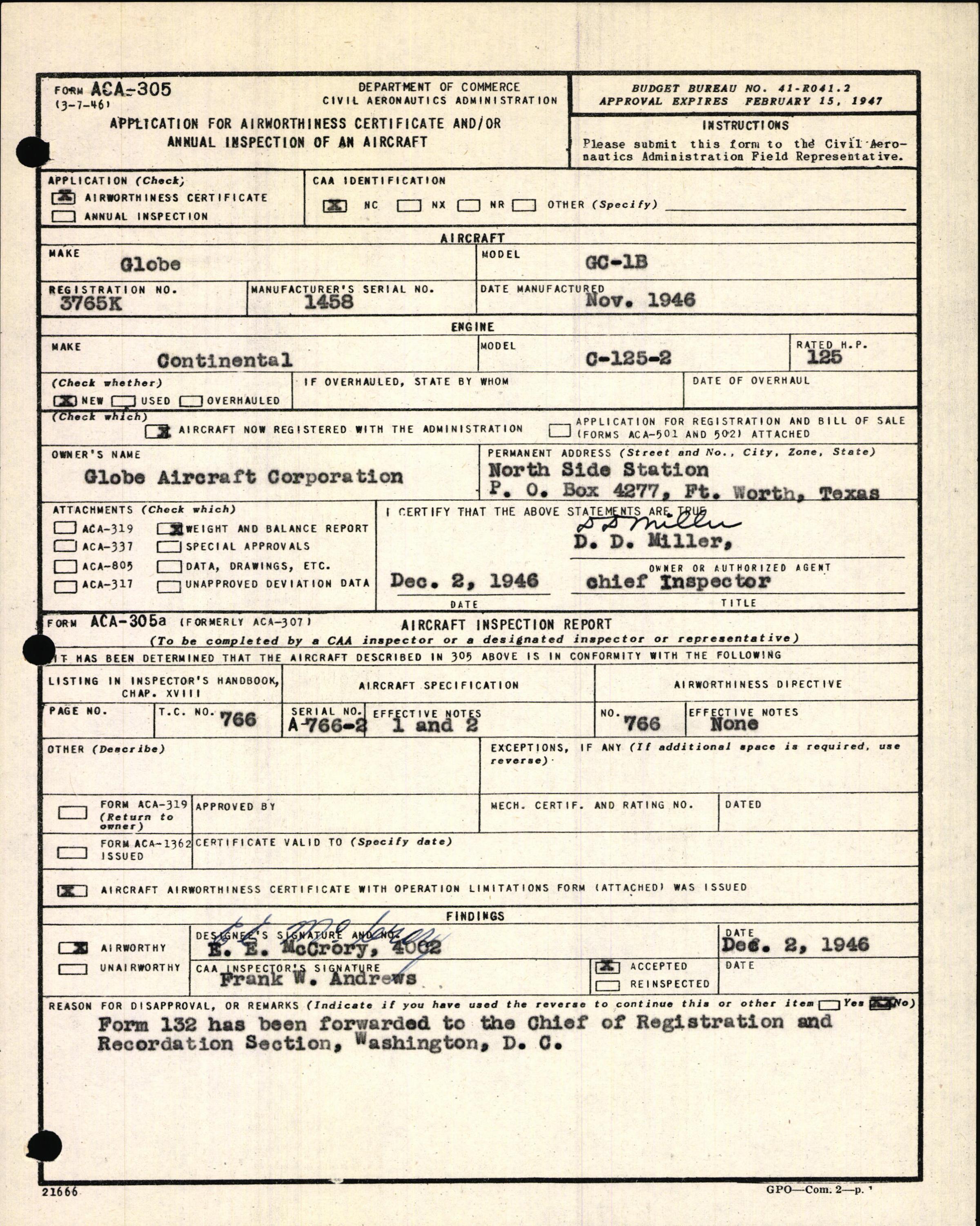 Sample page 3 from AirCorps Library document: Technical Information for Serial Number 1458