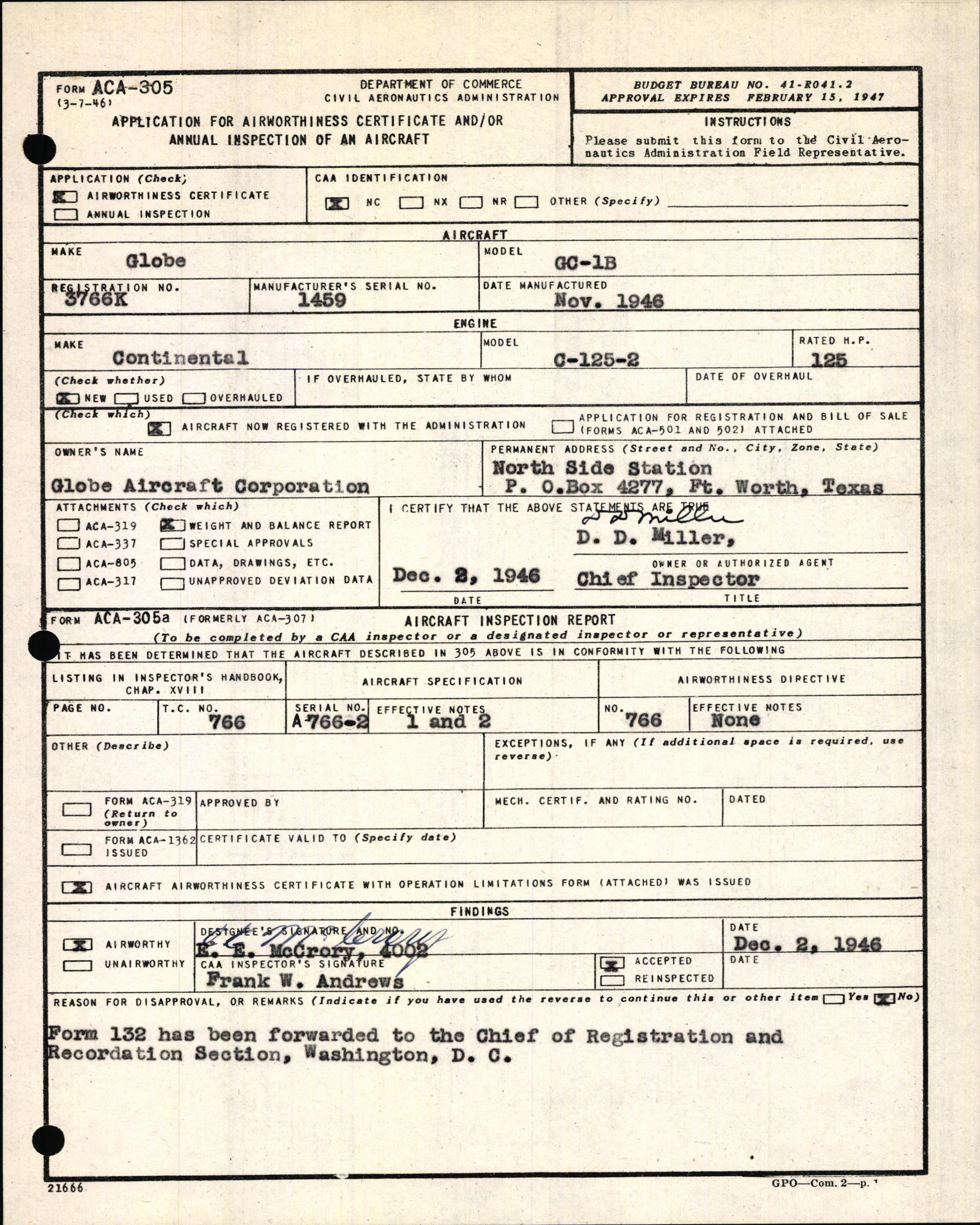 Sample page 3 from AirCorps Library document: Technical Information for Serial Number 1459