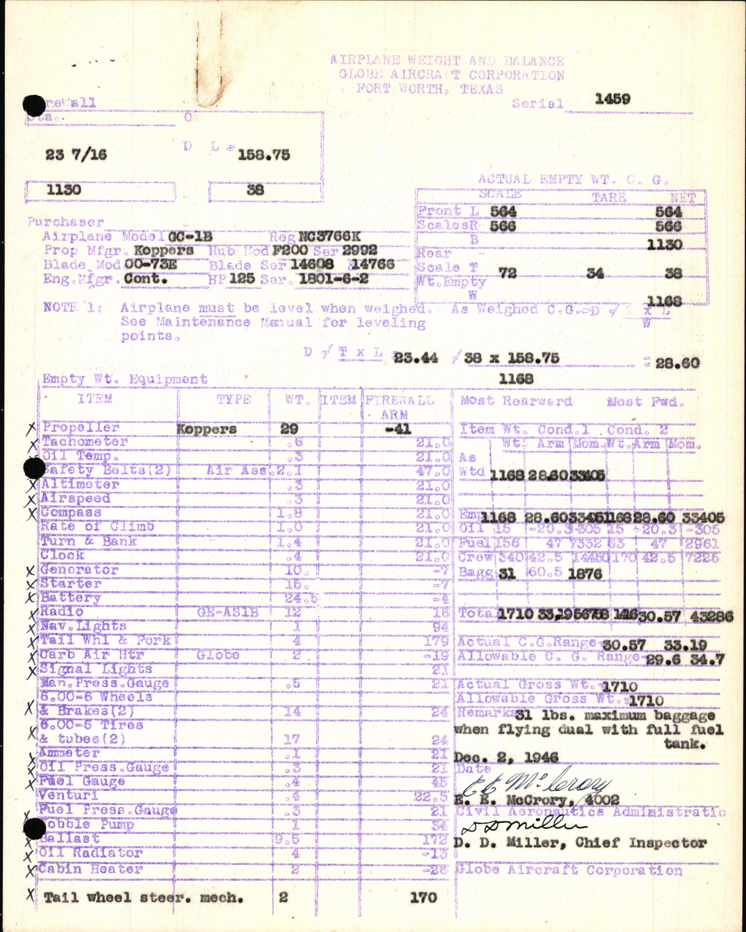 Sample page 5 from AirCorps Library document: Technical Information for Serial Number 1459