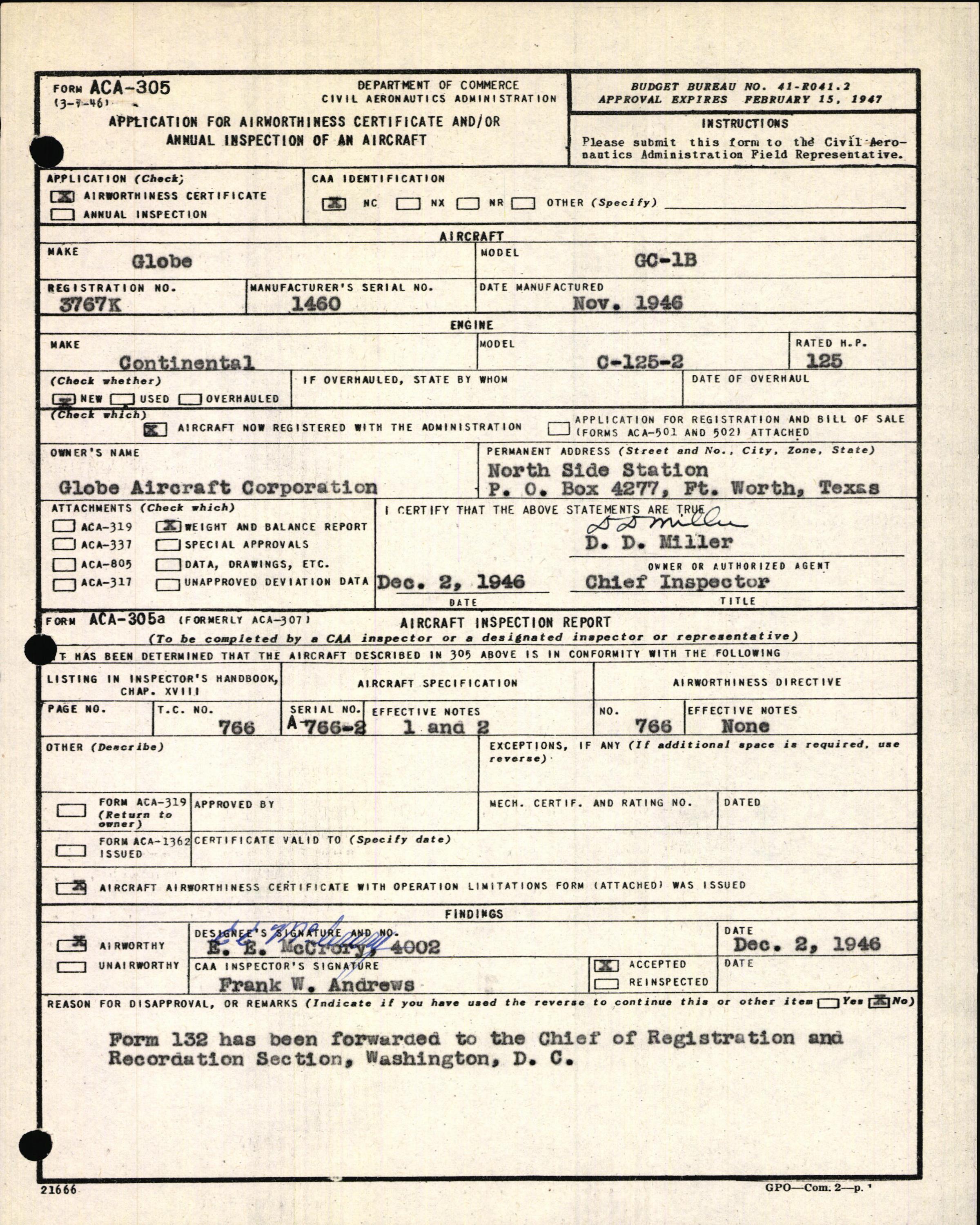 Sample page 3 from AirCorps Library document: Technical Information for Serial Number 1460