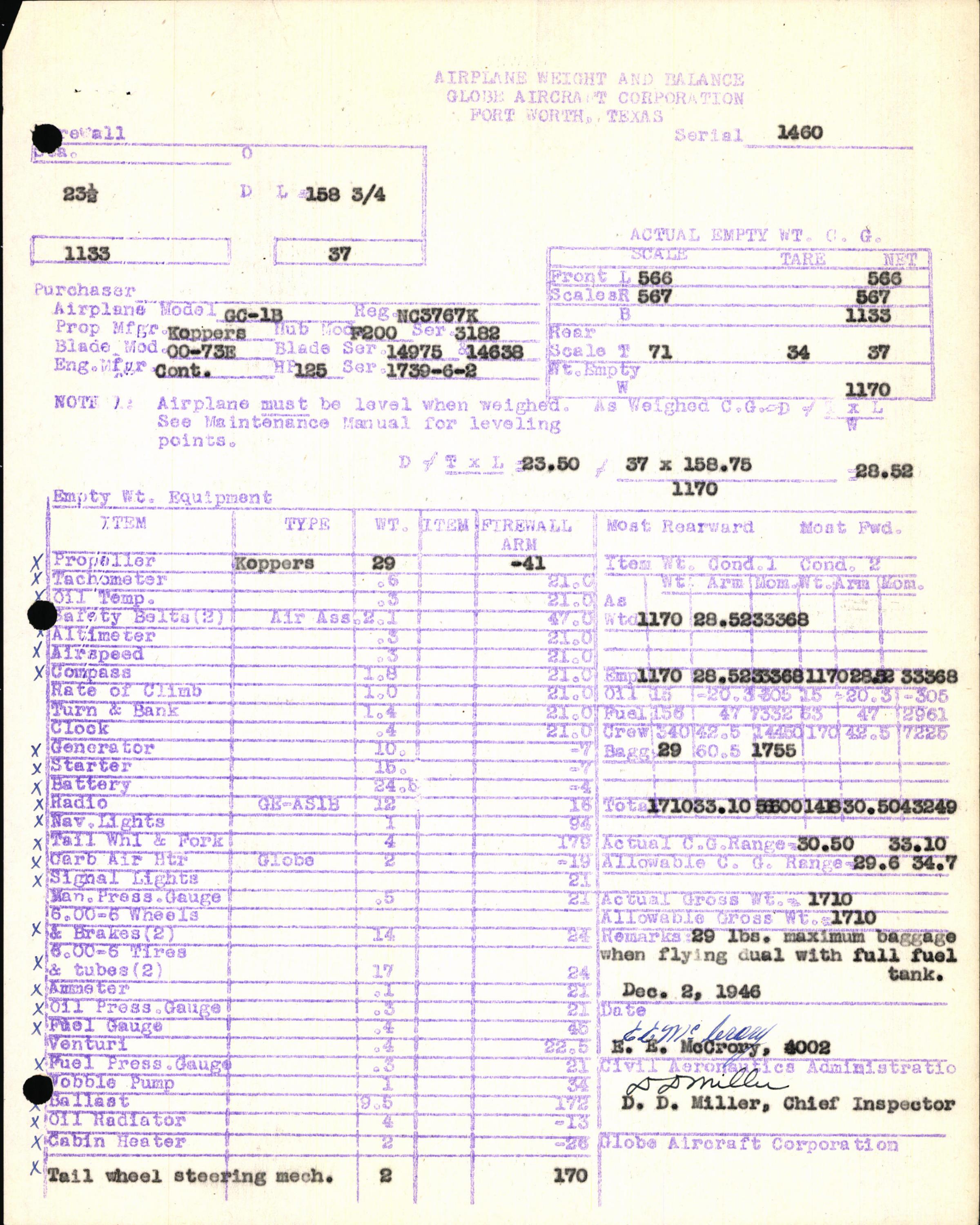 Sample page 5 from AirCorps Library document: Technical Information for Serial Number 1460