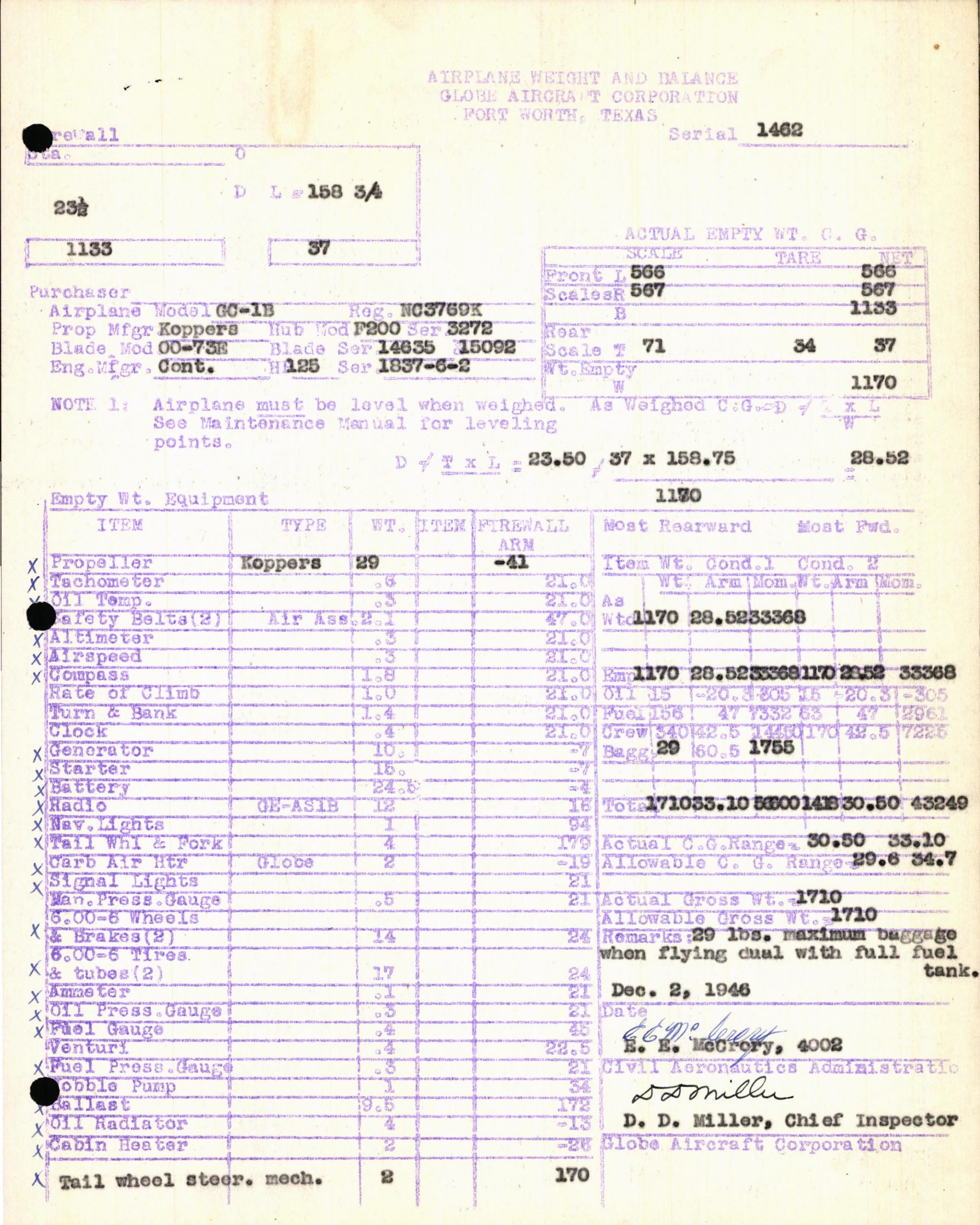 Sample page 5 from AirCorps Library document: Technical Information for Serial Number 1462