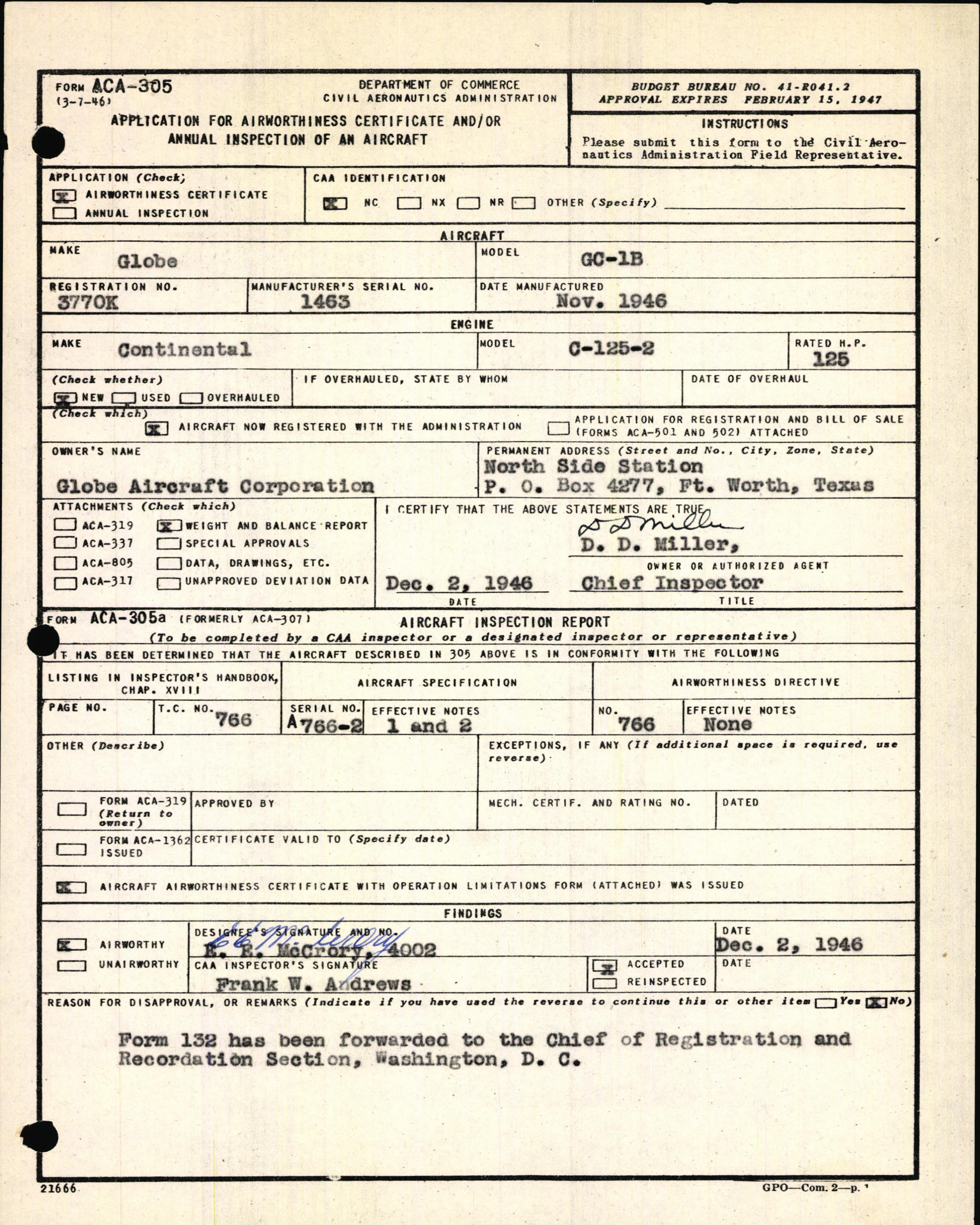 Sample page 3 from AirCorps Library document: Technical Information for Serial Number 1463