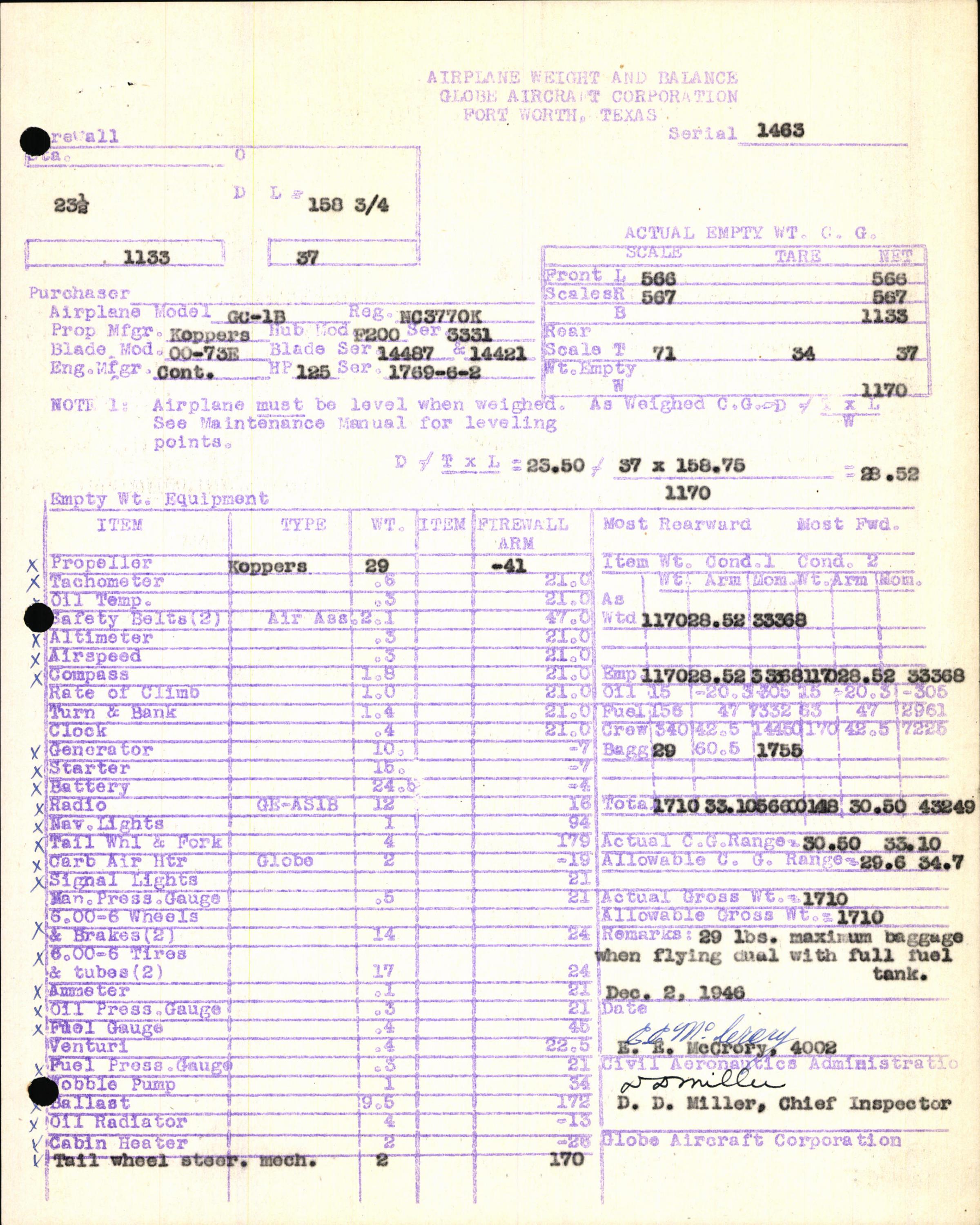 Sample page 5 from AirCorps Library document: Technical Information for Serial Number 1463