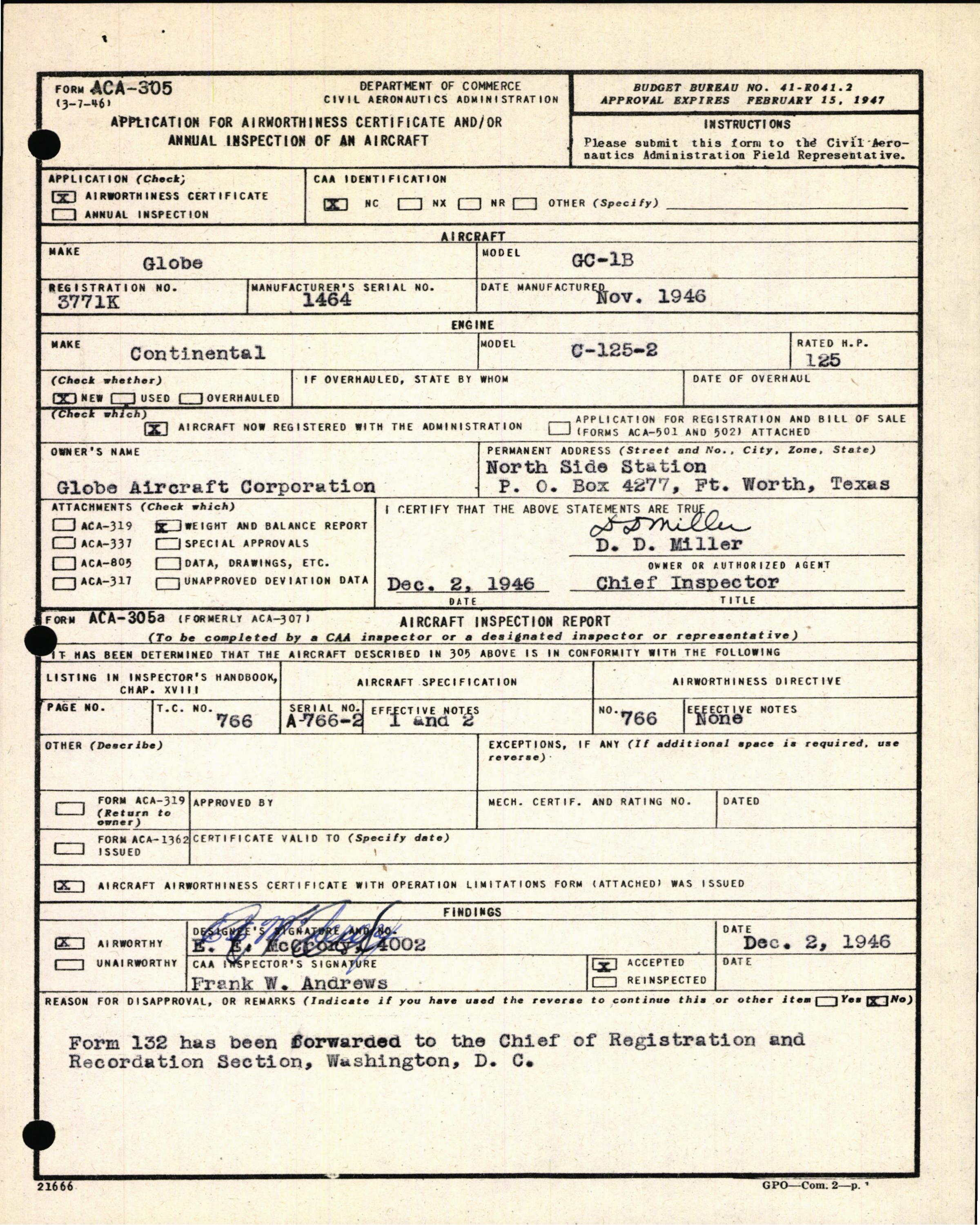 Sample page 3 from AirCorps Library document: Technical Information for Serial Number 1464