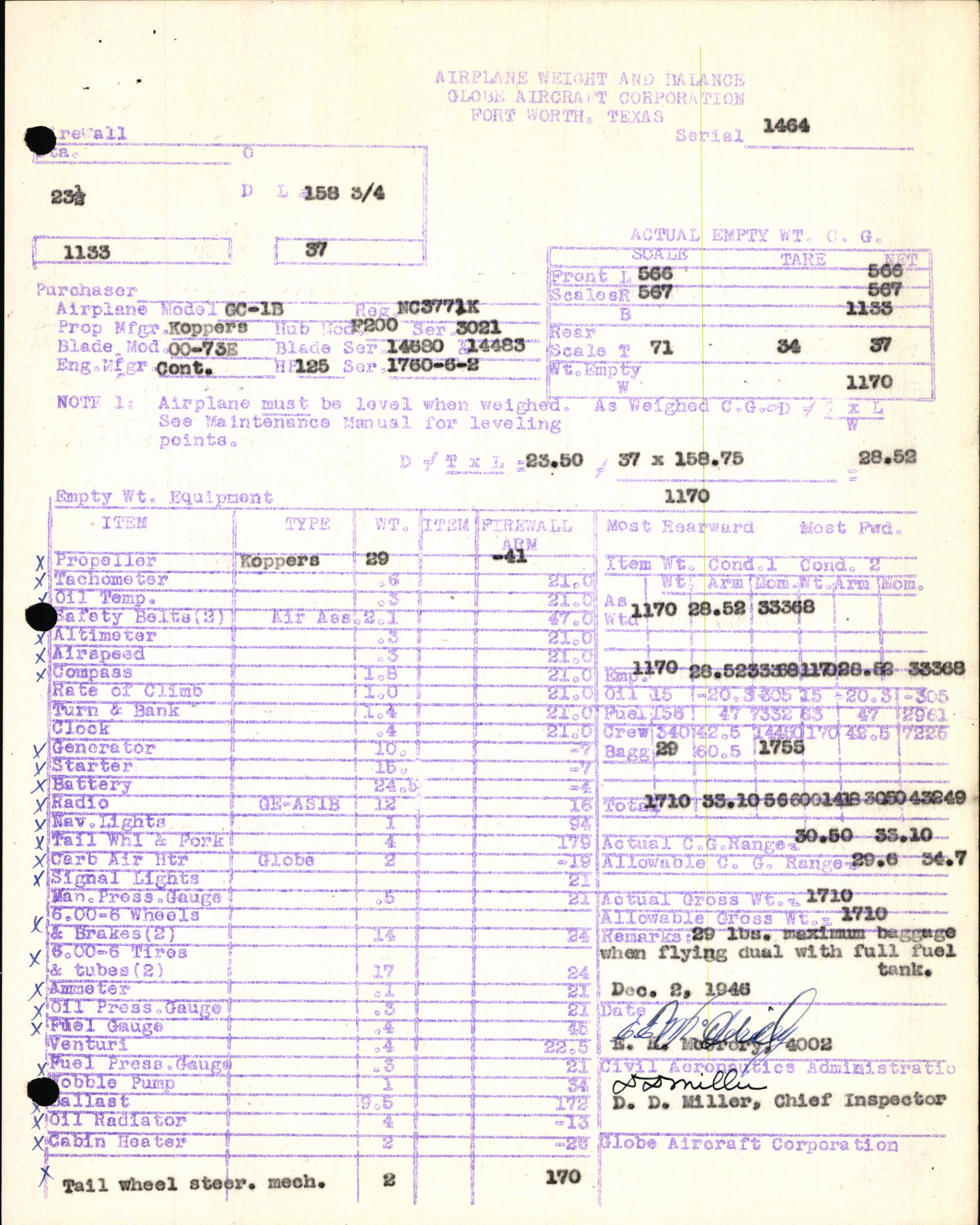 Sample page 5 from AirCorps Library document: Technical Information for Serial Number 1464