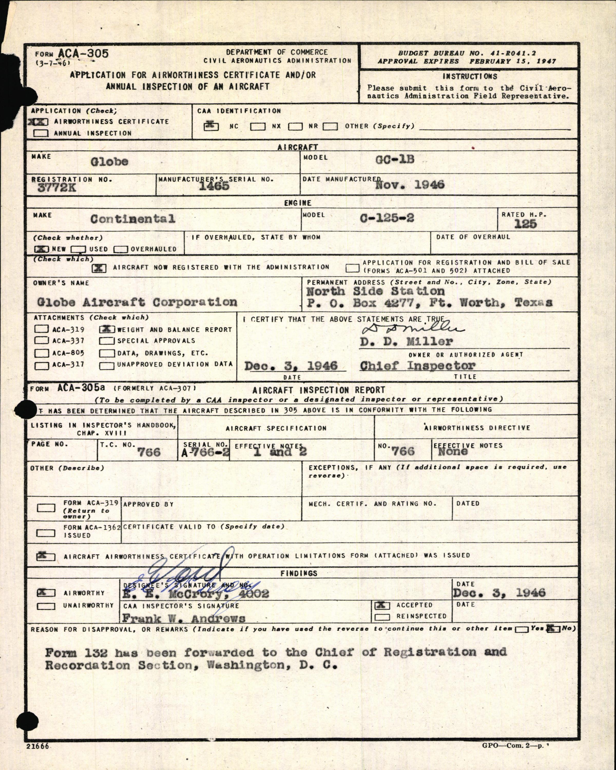 Sample page 3 from AirCorps Library document: Technical Information for Serial Number 1465