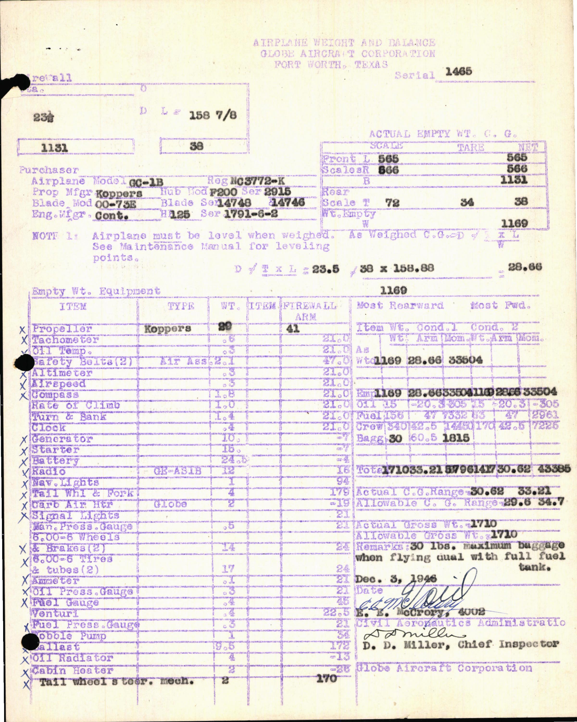 Sample page 5 from AirCorps Library document: Technical Information for Serial Number 1465