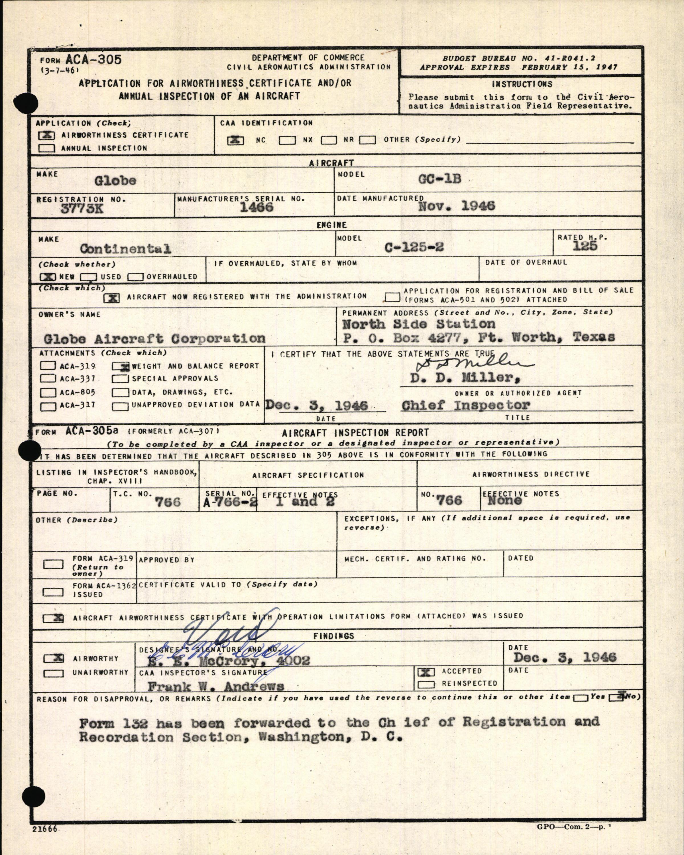 Sample page 3 from AirCorps Library document: Technical Information for Serial Number 1466