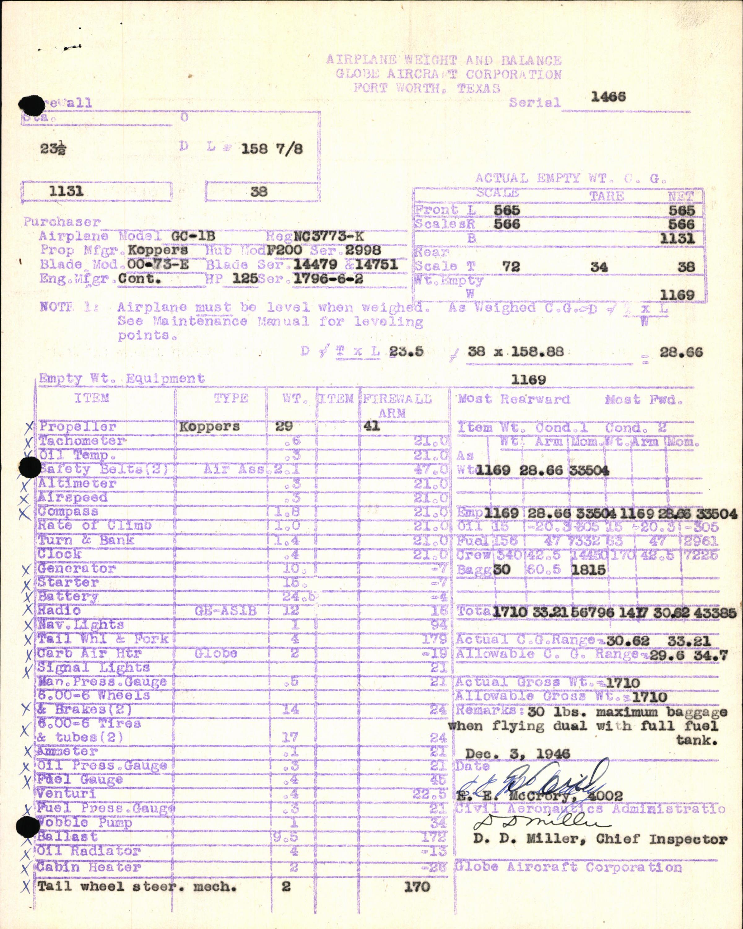 Sample page 5 from AirCorps Library document: Technical Information for Serial Number 1466