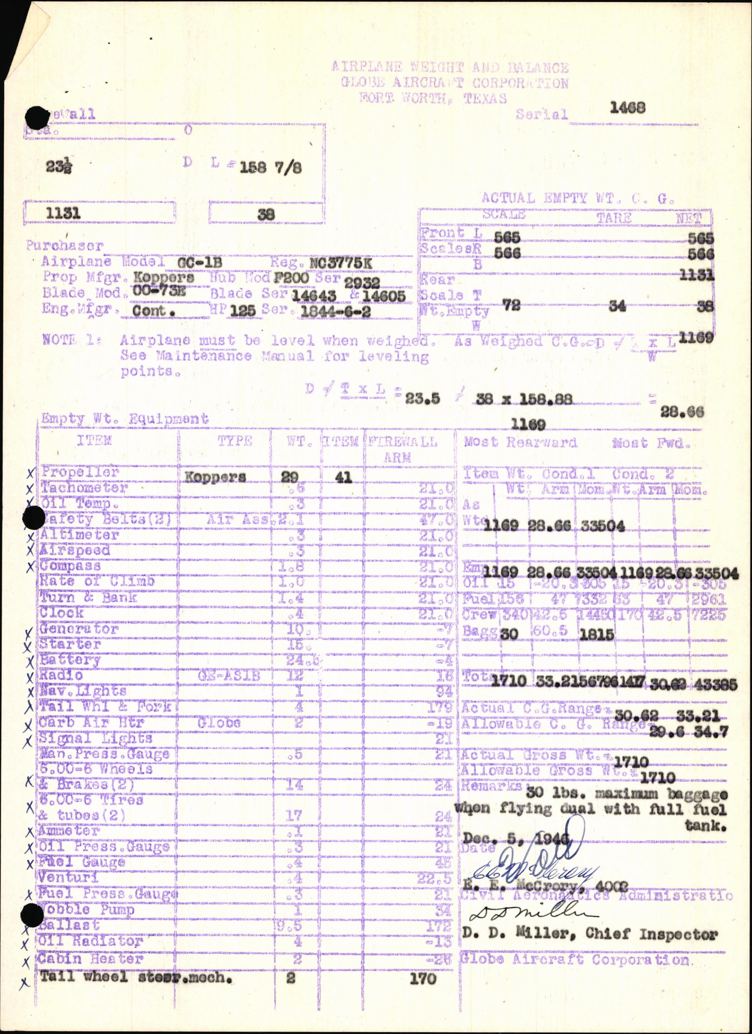 Sample page 5 from AirCorps Library document: Technical Information for Serial Number 1468