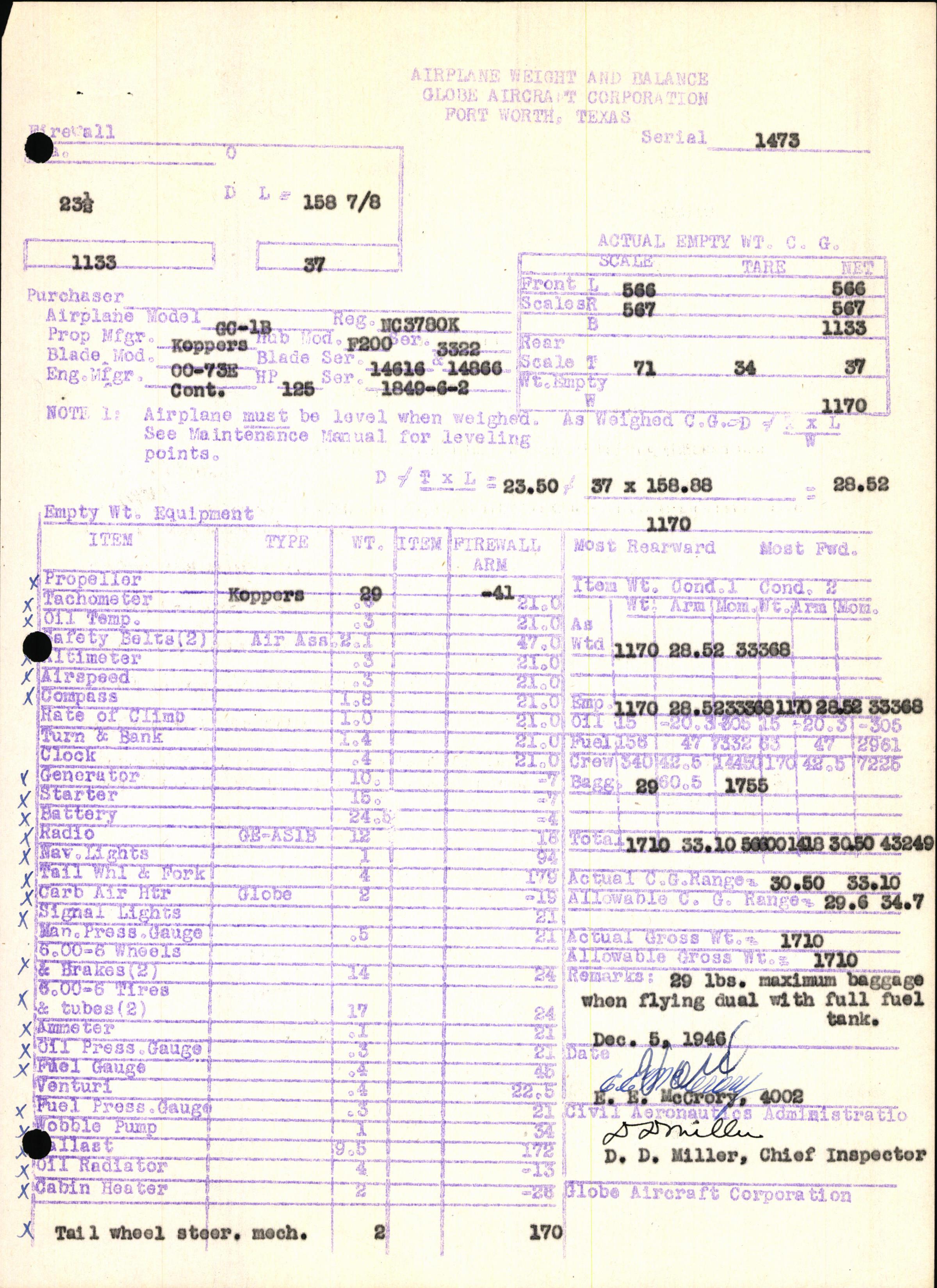 Sample page 5 from AirCorps Library document: Technical Information for Serial Number 1473