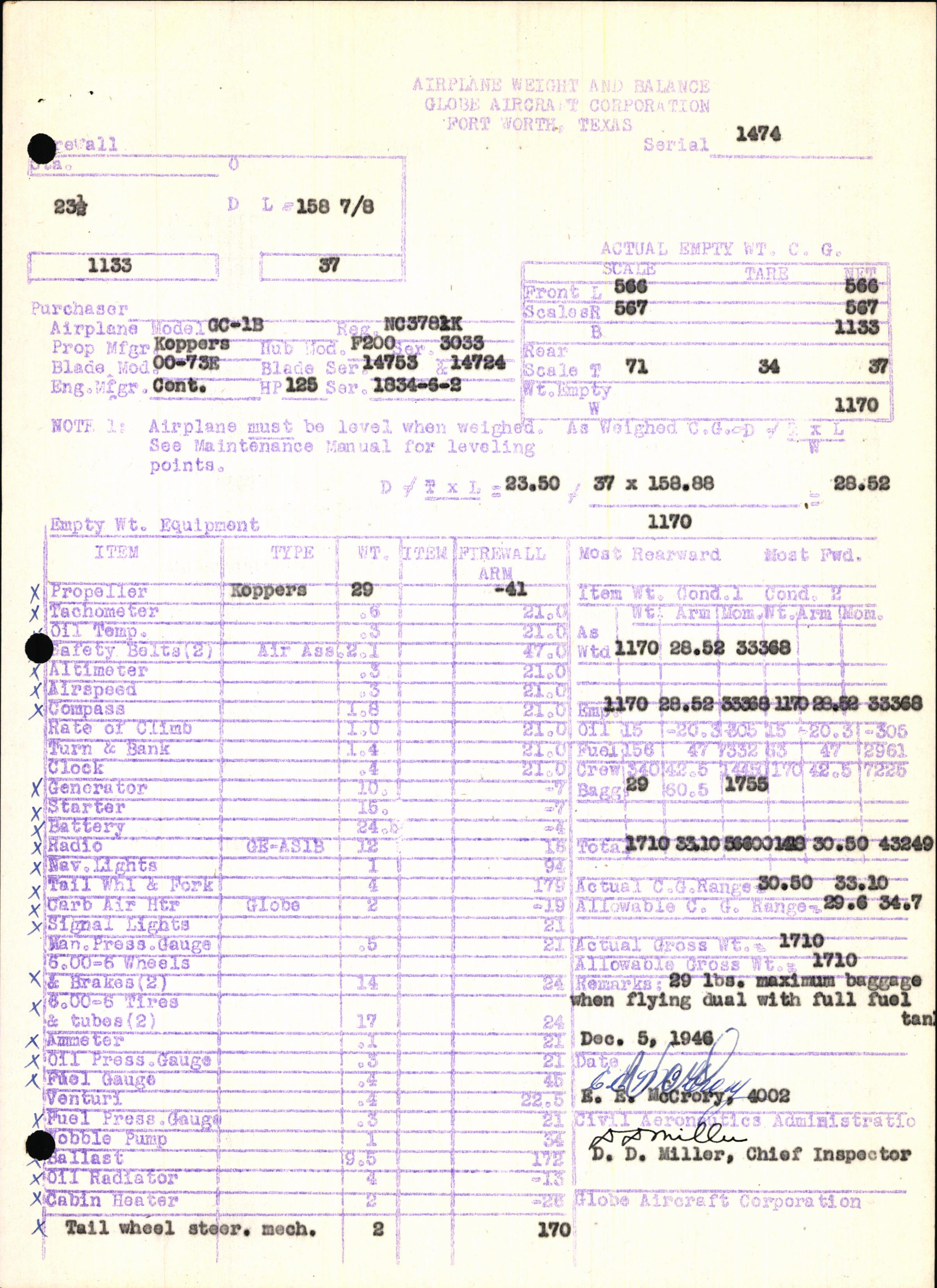 Sample page 5 from AirCorps Library document: Technical Information for Serial Number 1474