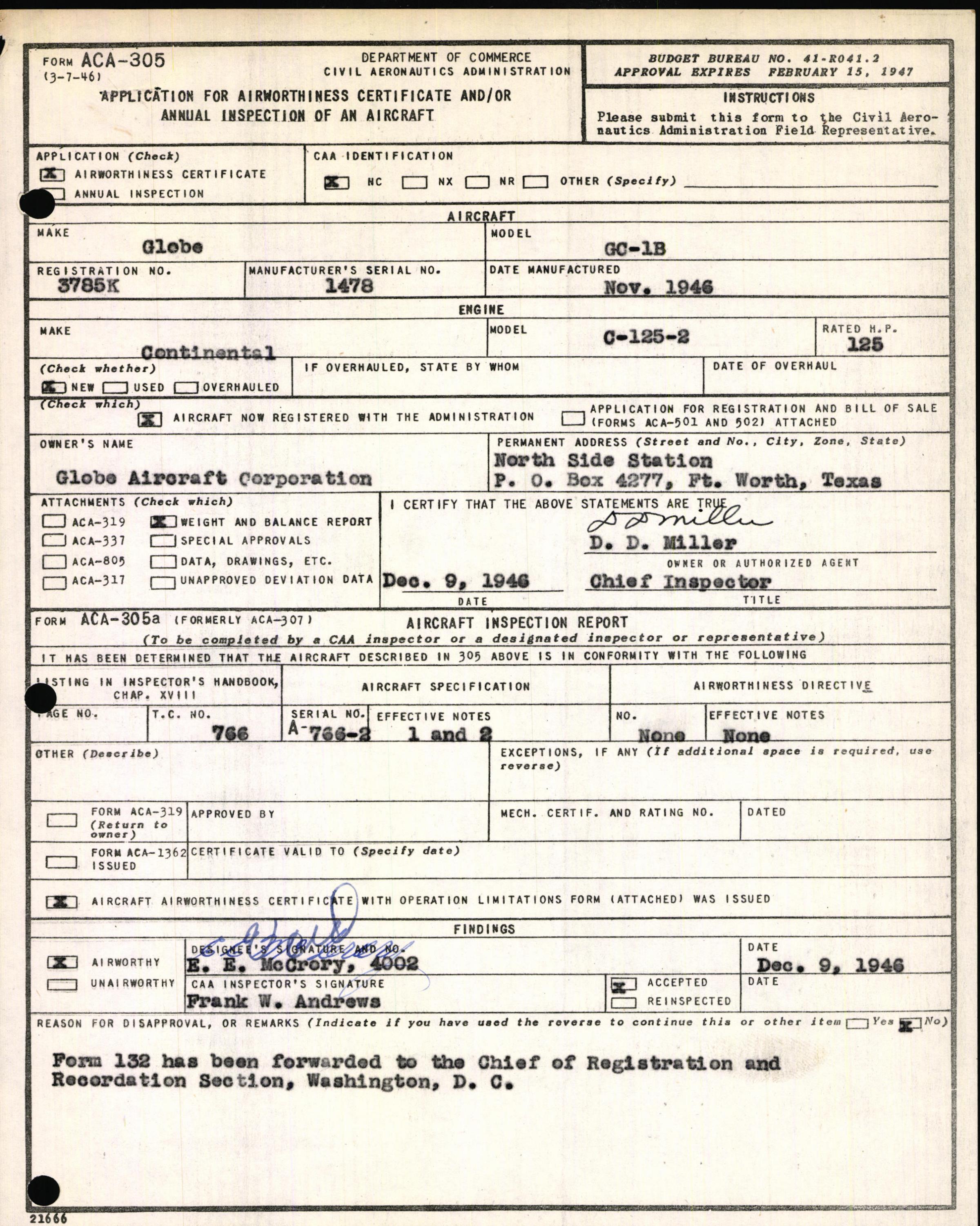 Sample page 3 from AirCorps Library document: Technical Information for Serial Number 1478