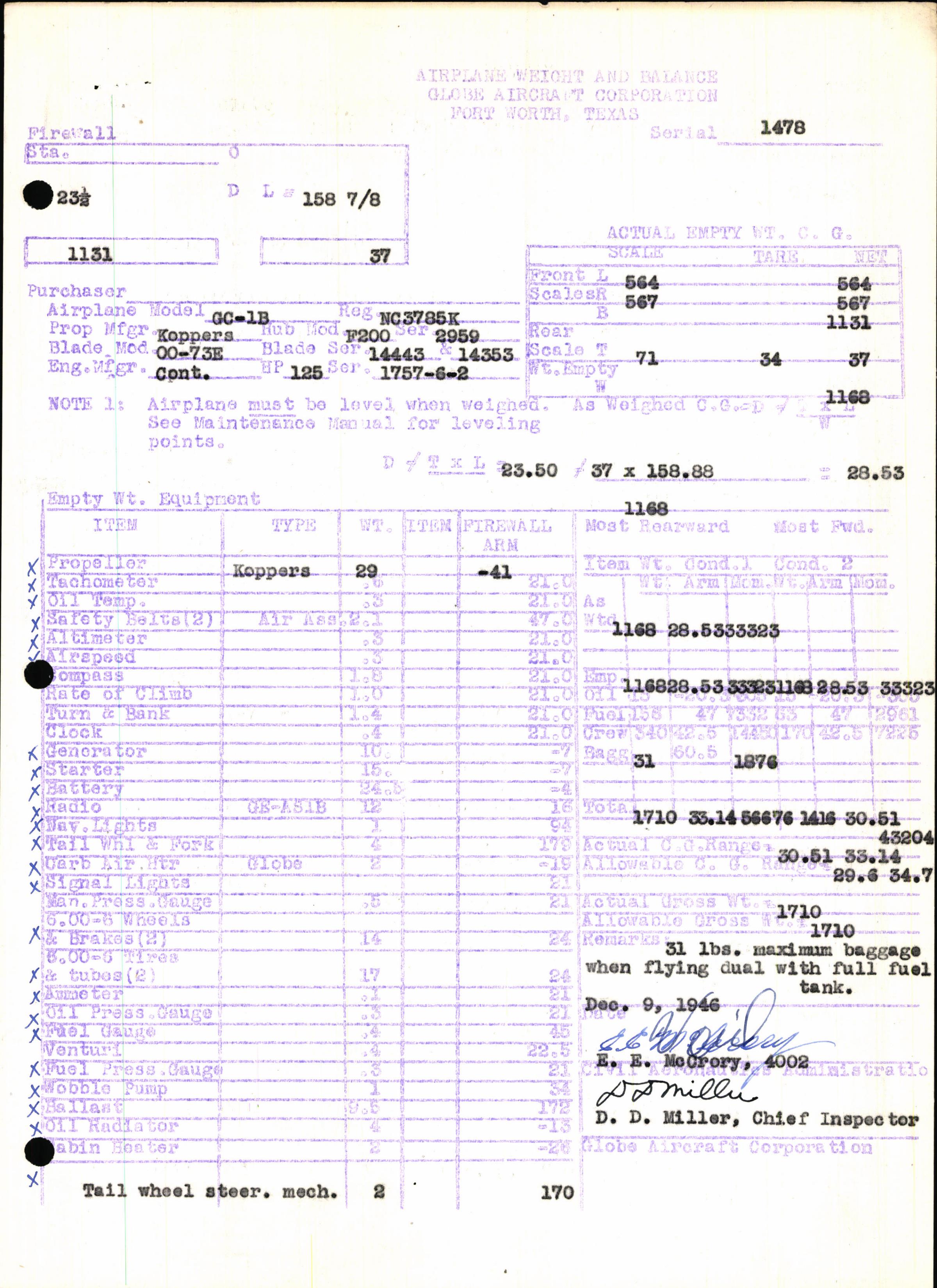 Sample page 5 from AirCorps Library document: Technical Information for Serial Number 1478